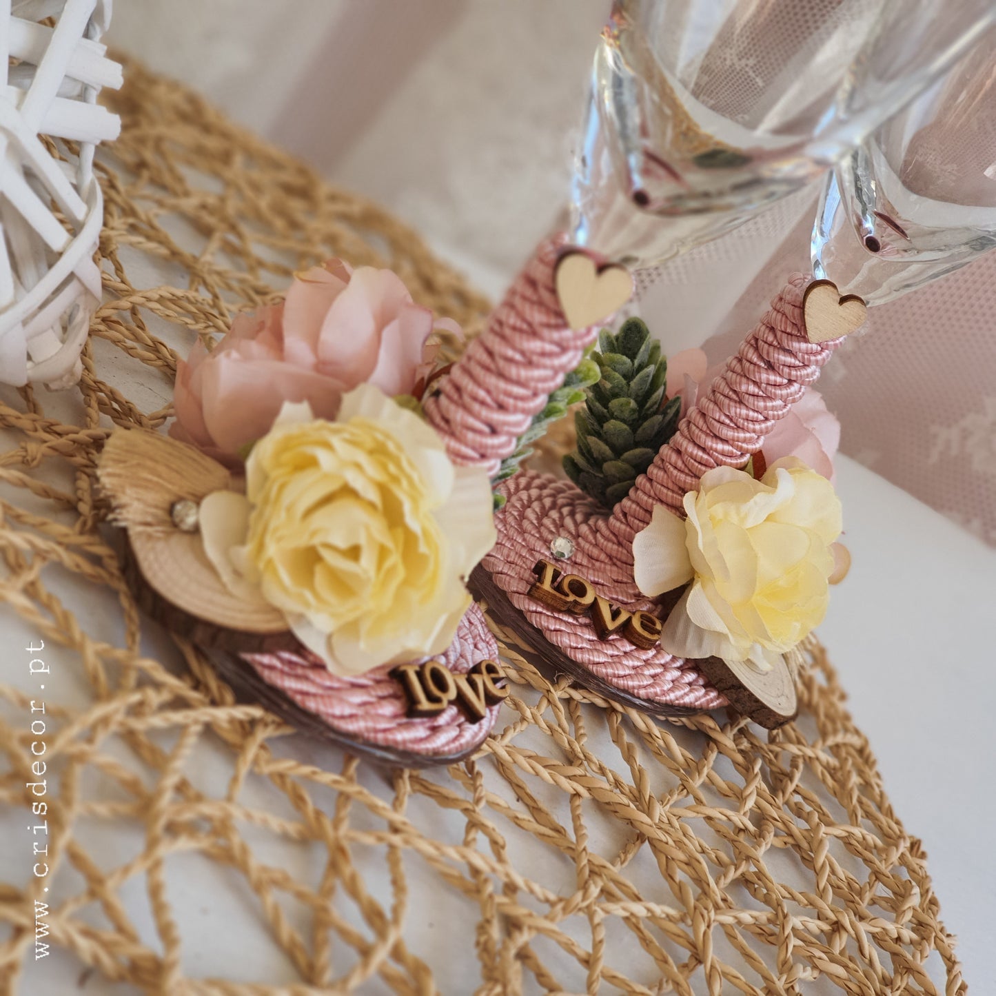 Vintage blush flutes of honor