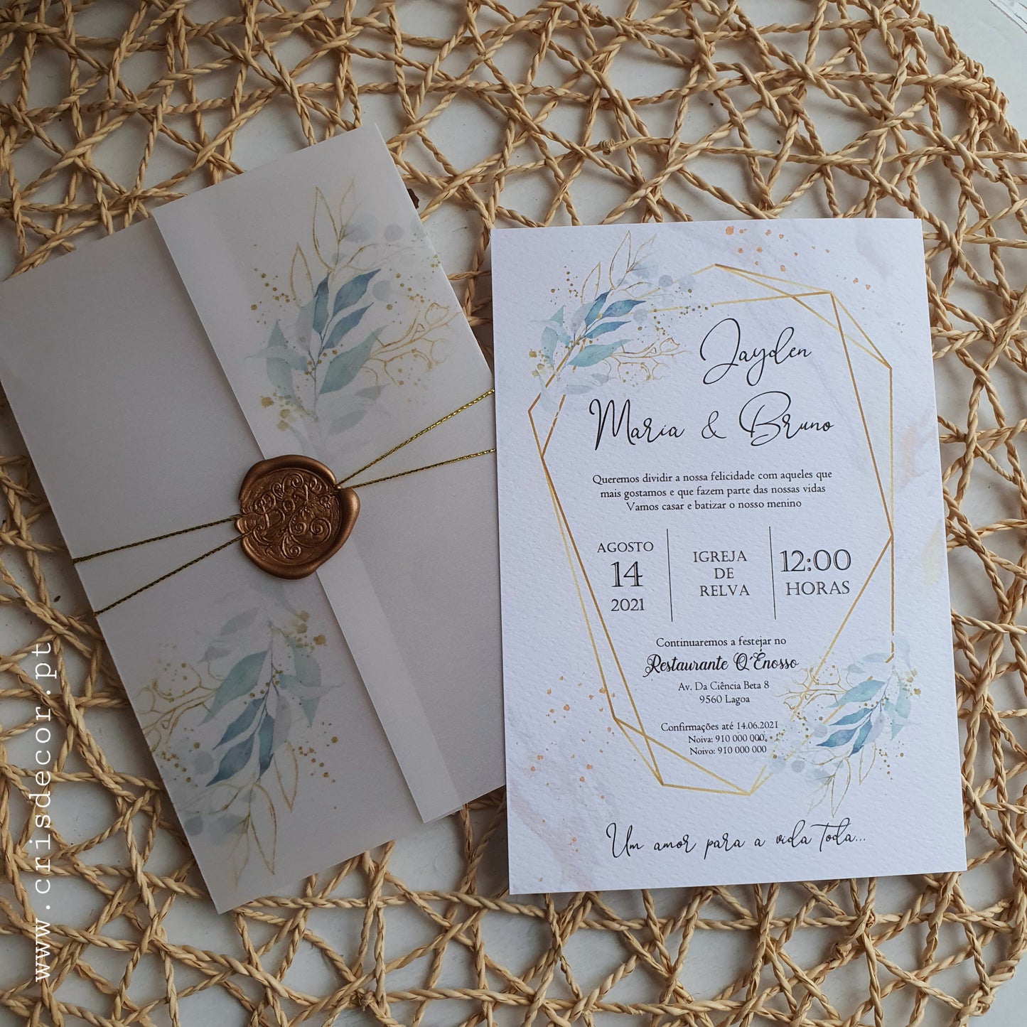 Convite de casamento gold and blue