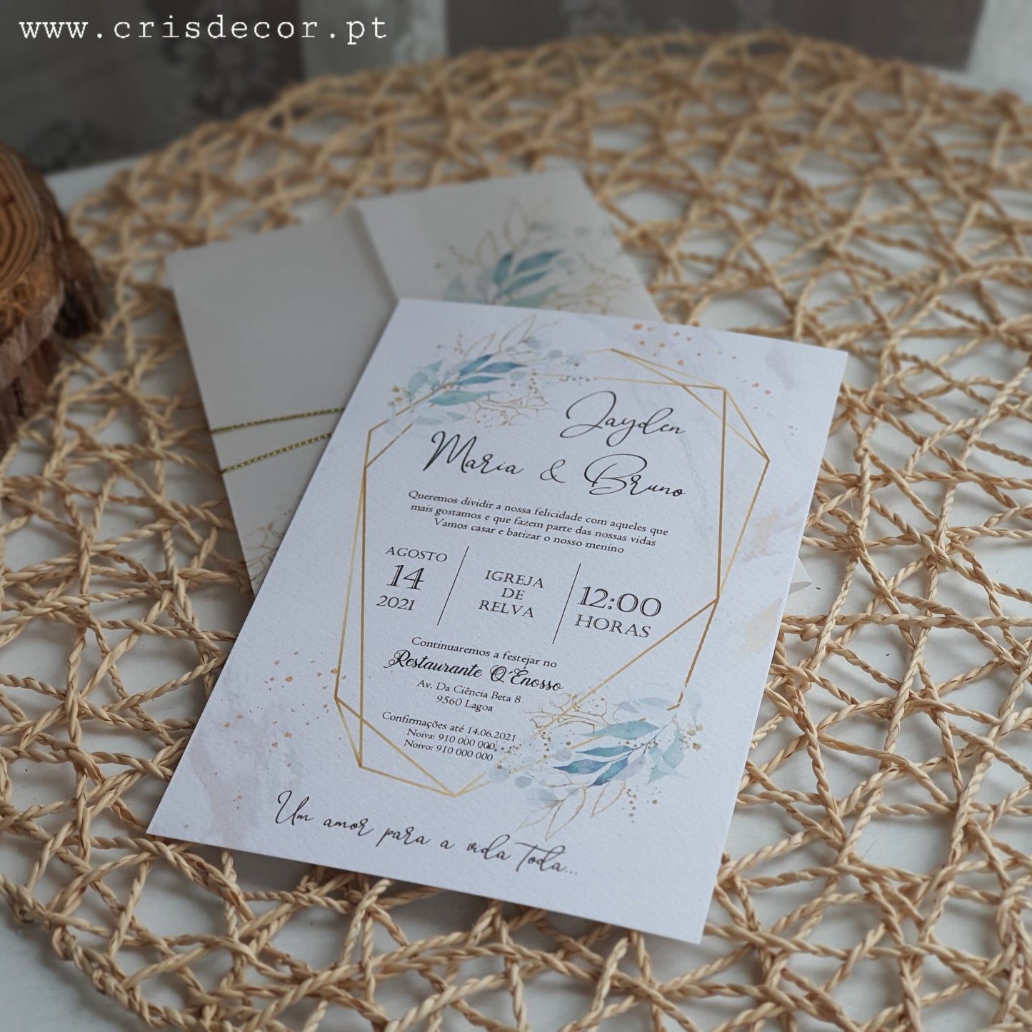 Convite de casamento gold and blue