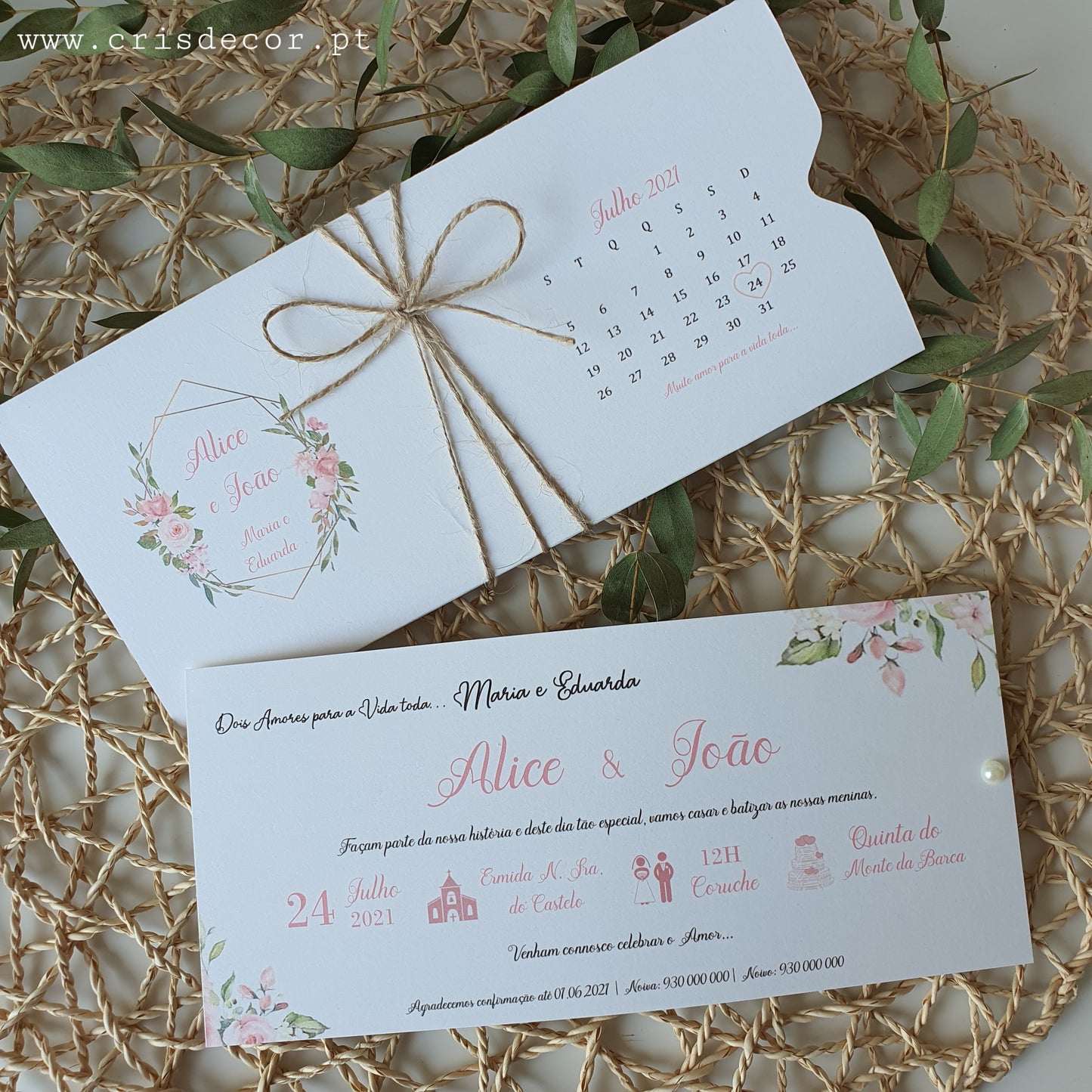 Convite de casamento e batizado vintage