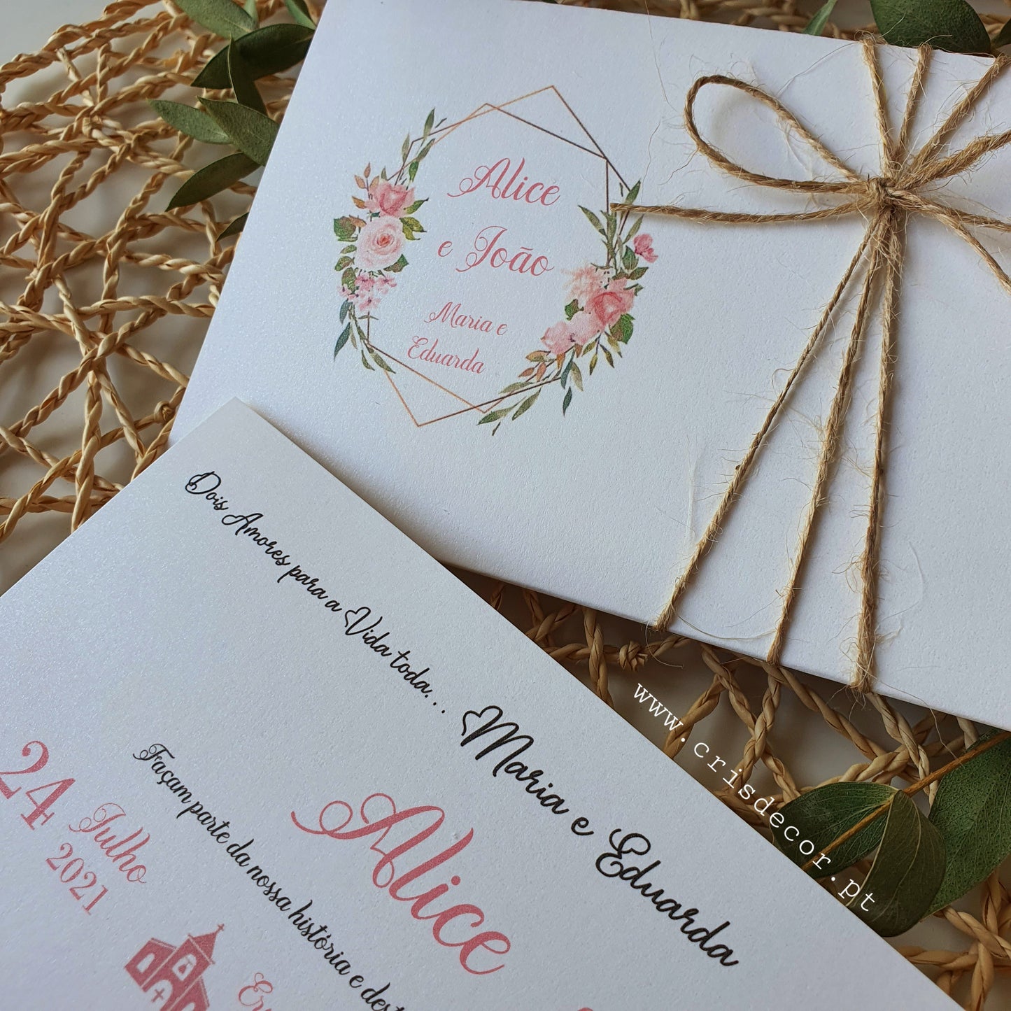 Convite de casamento e batizado vintage