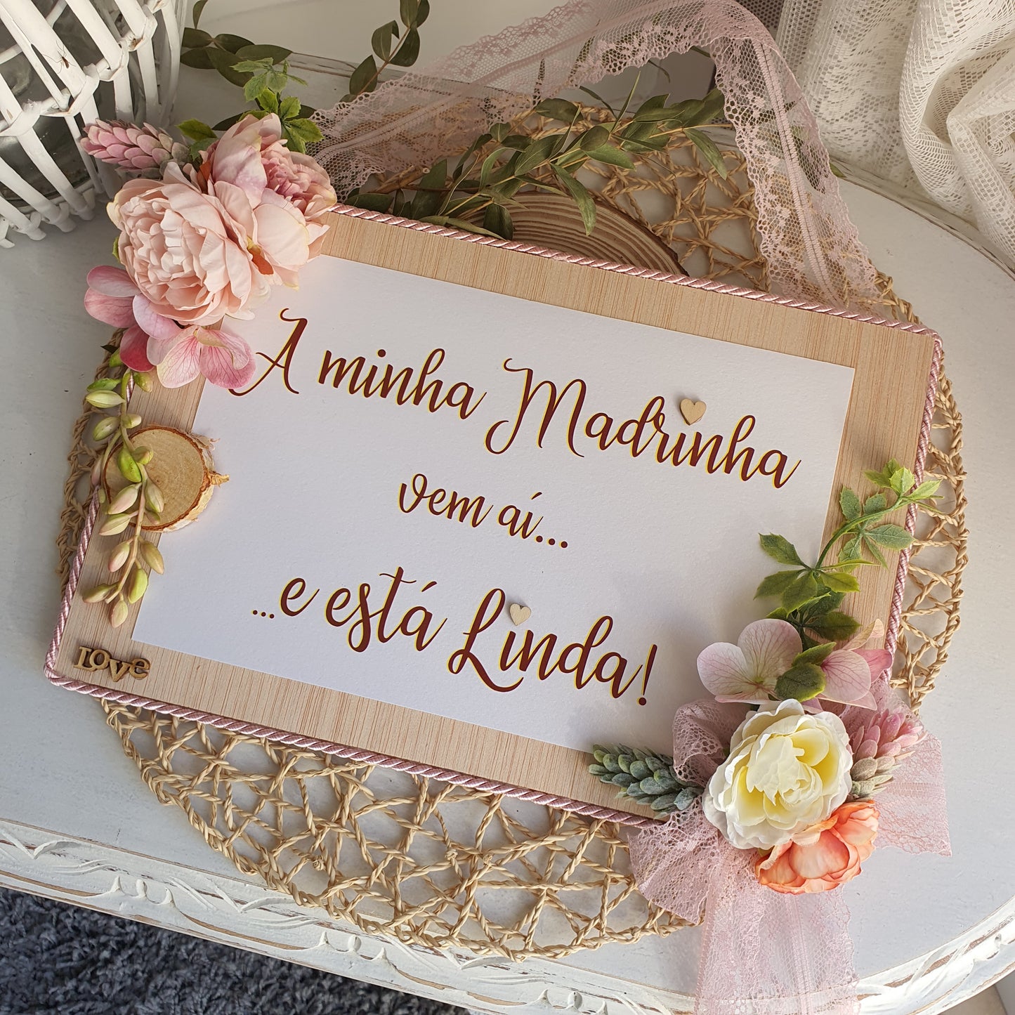 Placa em madeira entrada noiva