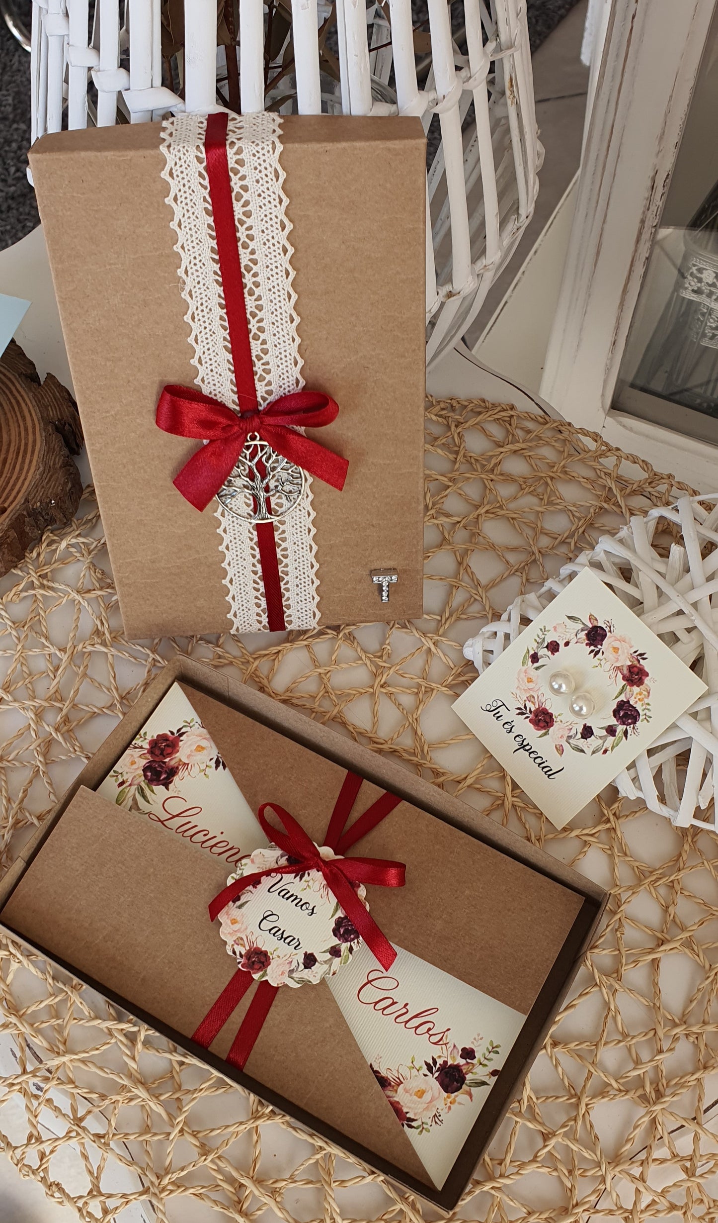 Marsala wedding godparents invitation box