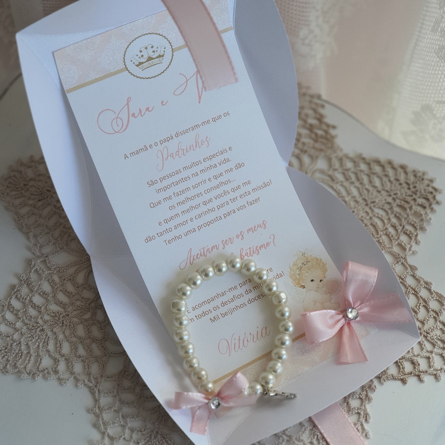 Convite PADRINHOS batizado com pulseira