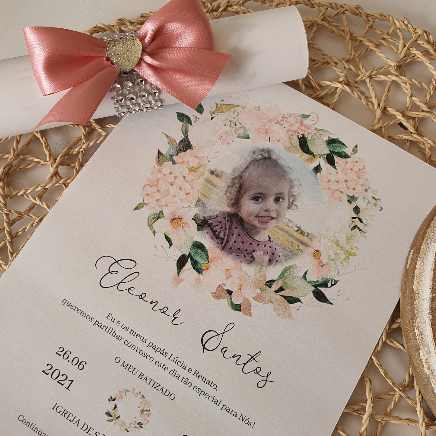 Rolled invitation with photo