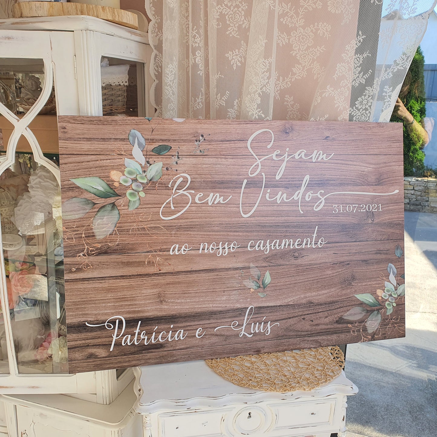 Placa de boas vindas folhagem