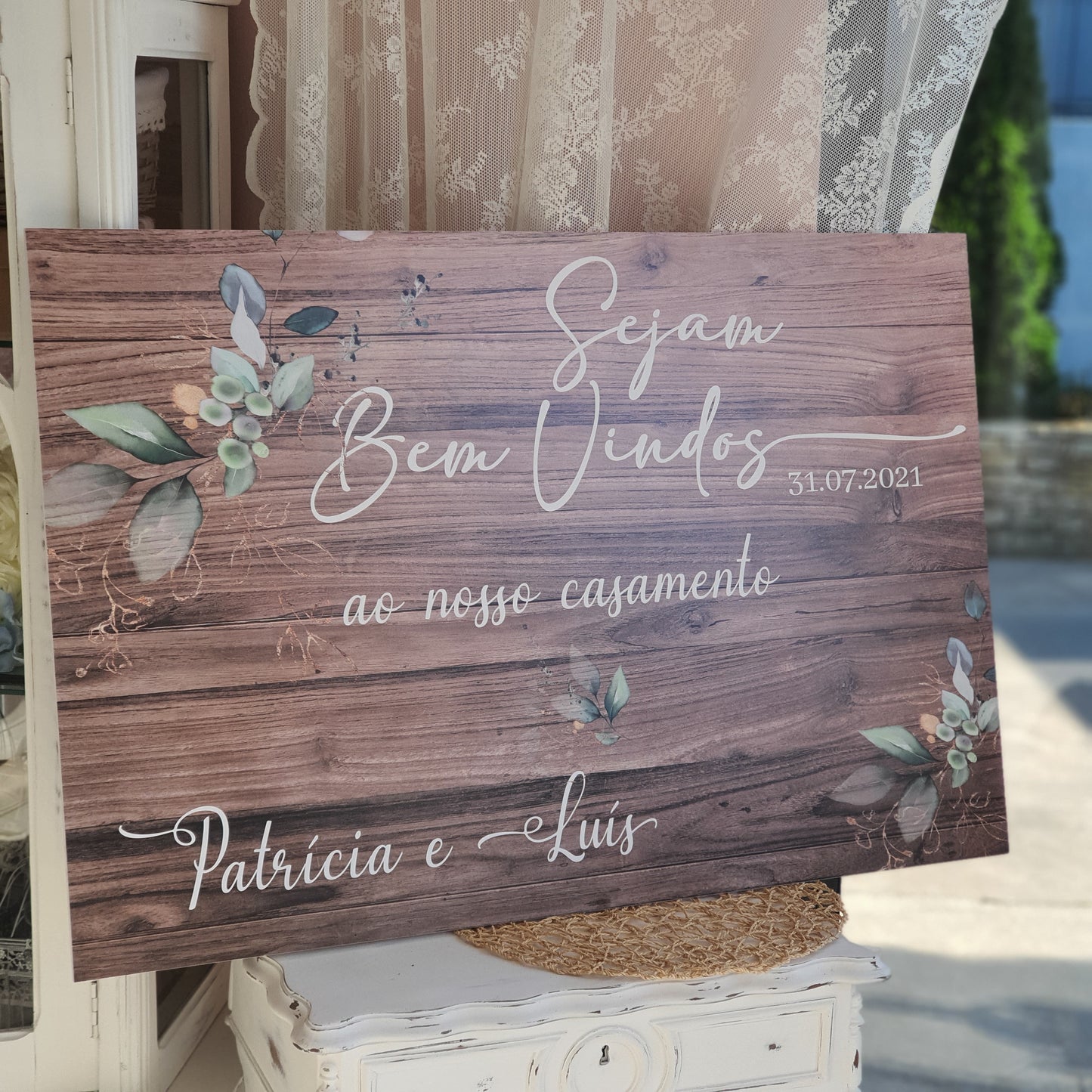 Placa de boas vindas folhagem