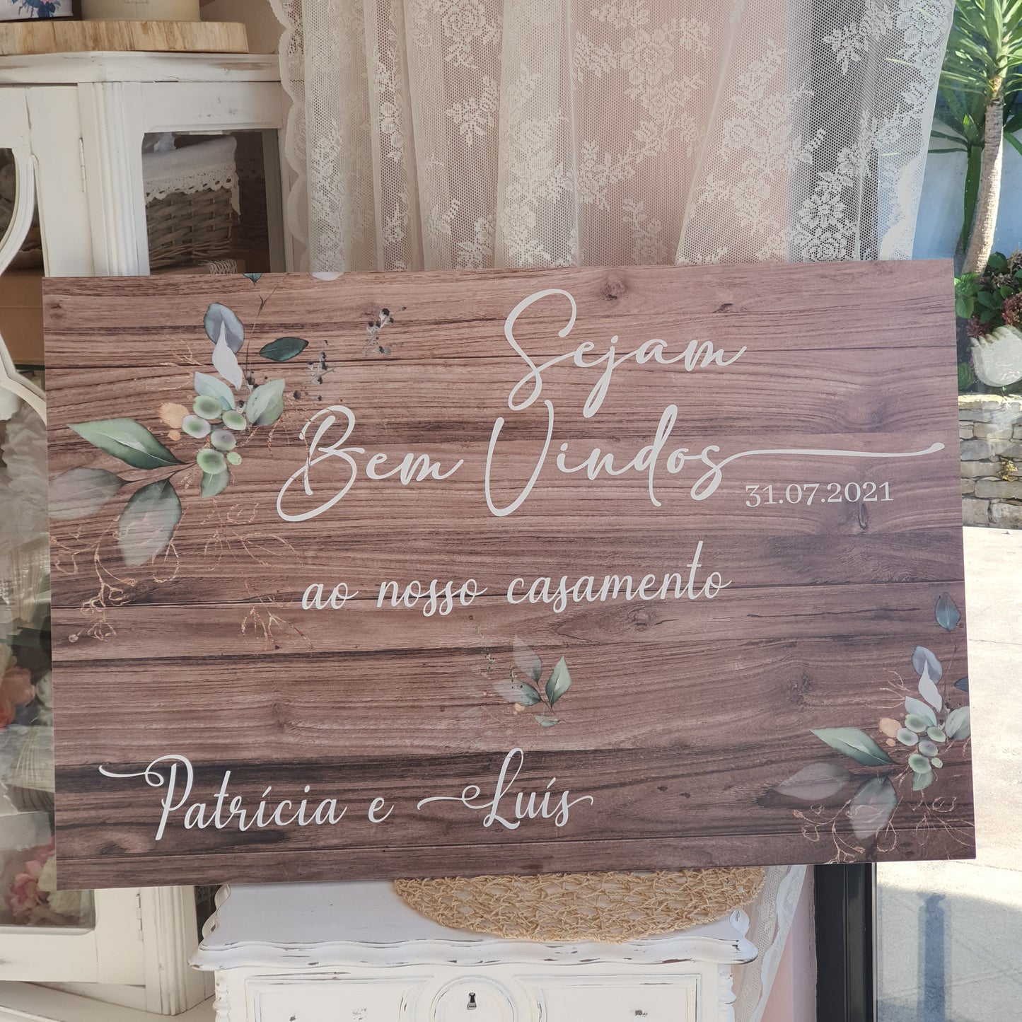 Placa de boas vindas folhagem