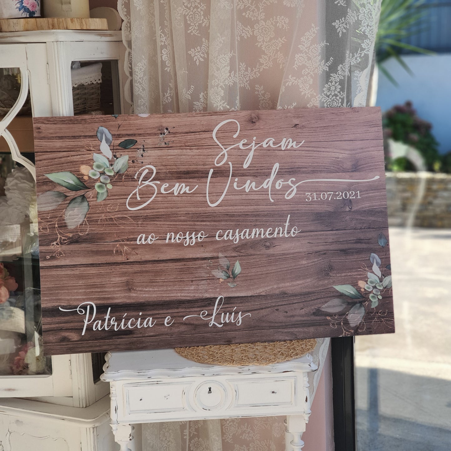 Placa de boas vindas folhagem