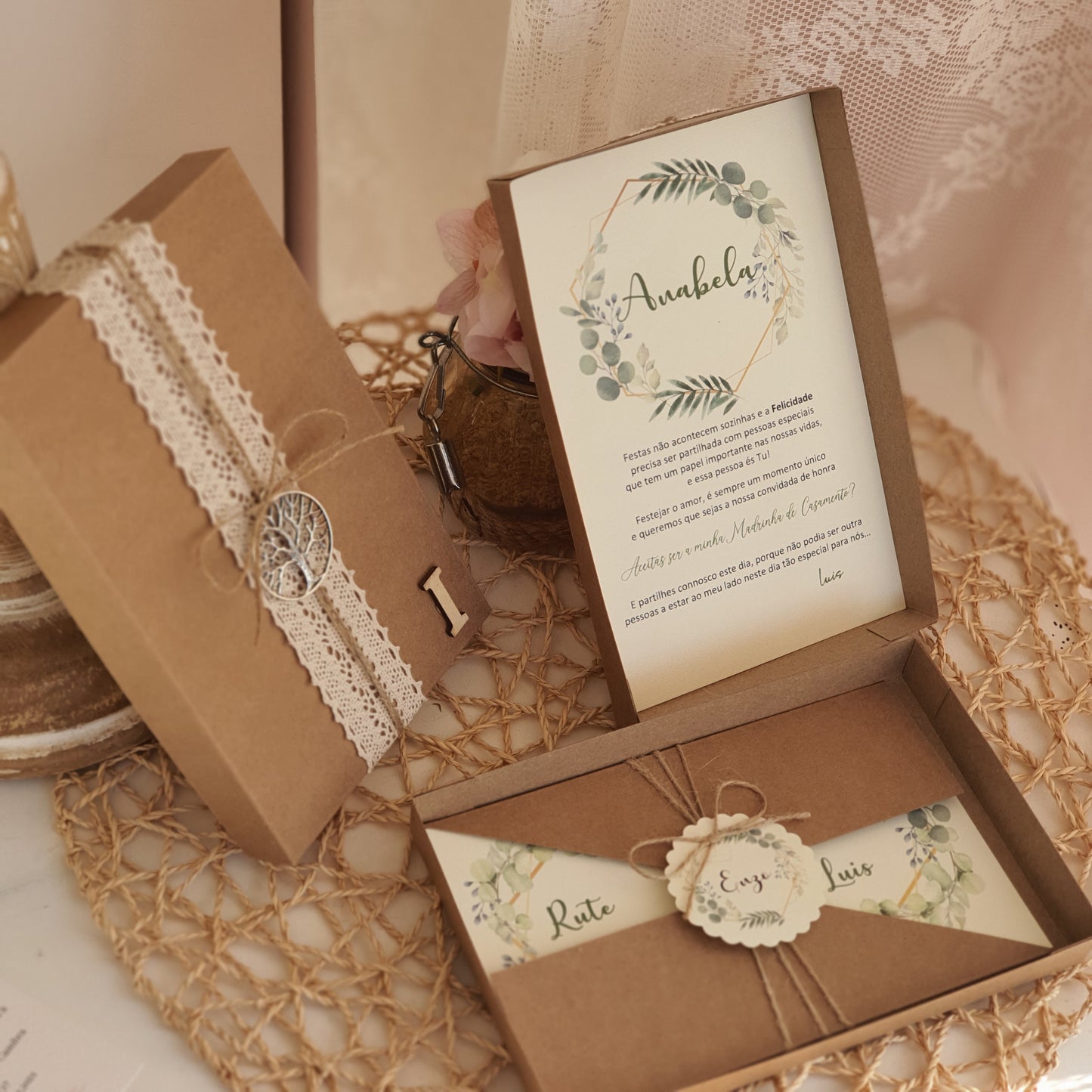 Green godparents invitation box