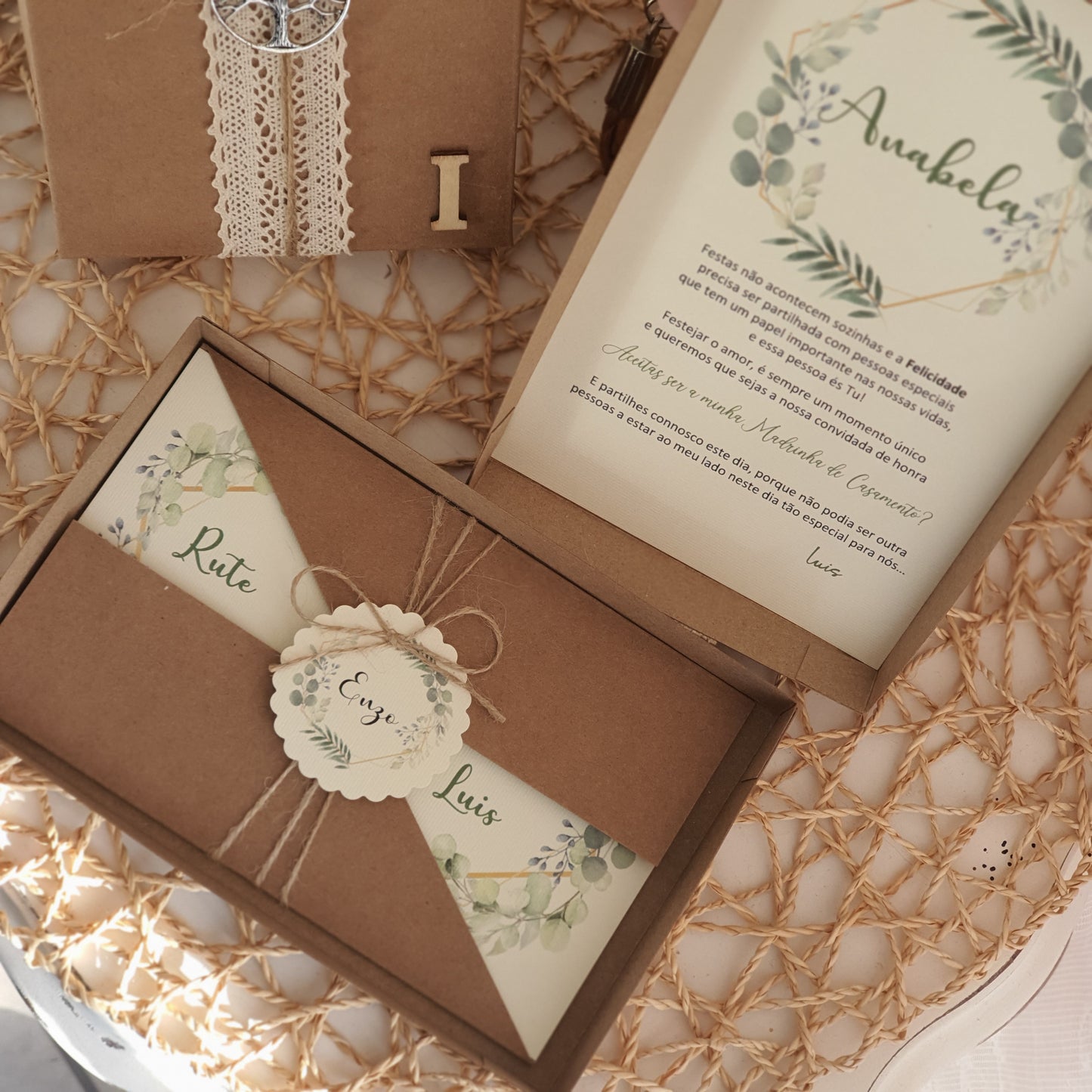 Green godparents invitation box