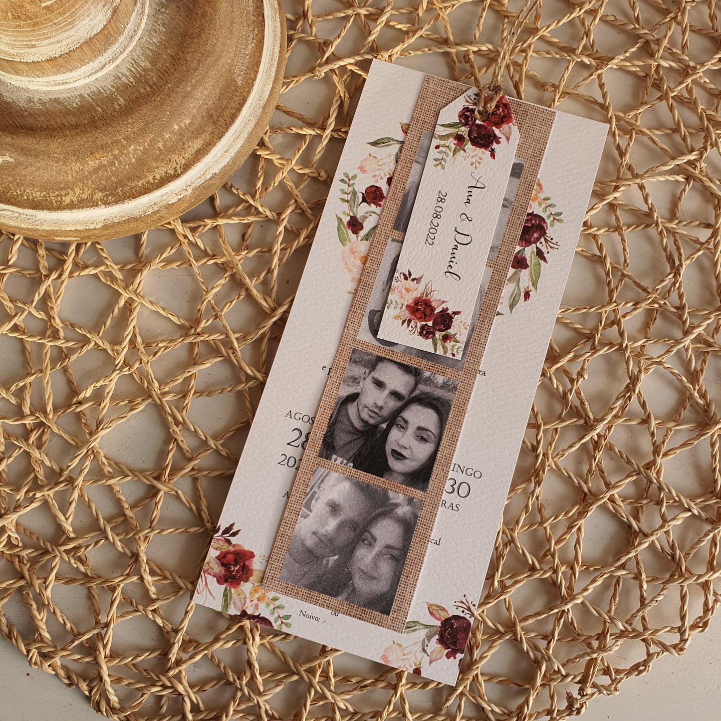 Convite polaroid floral marsala