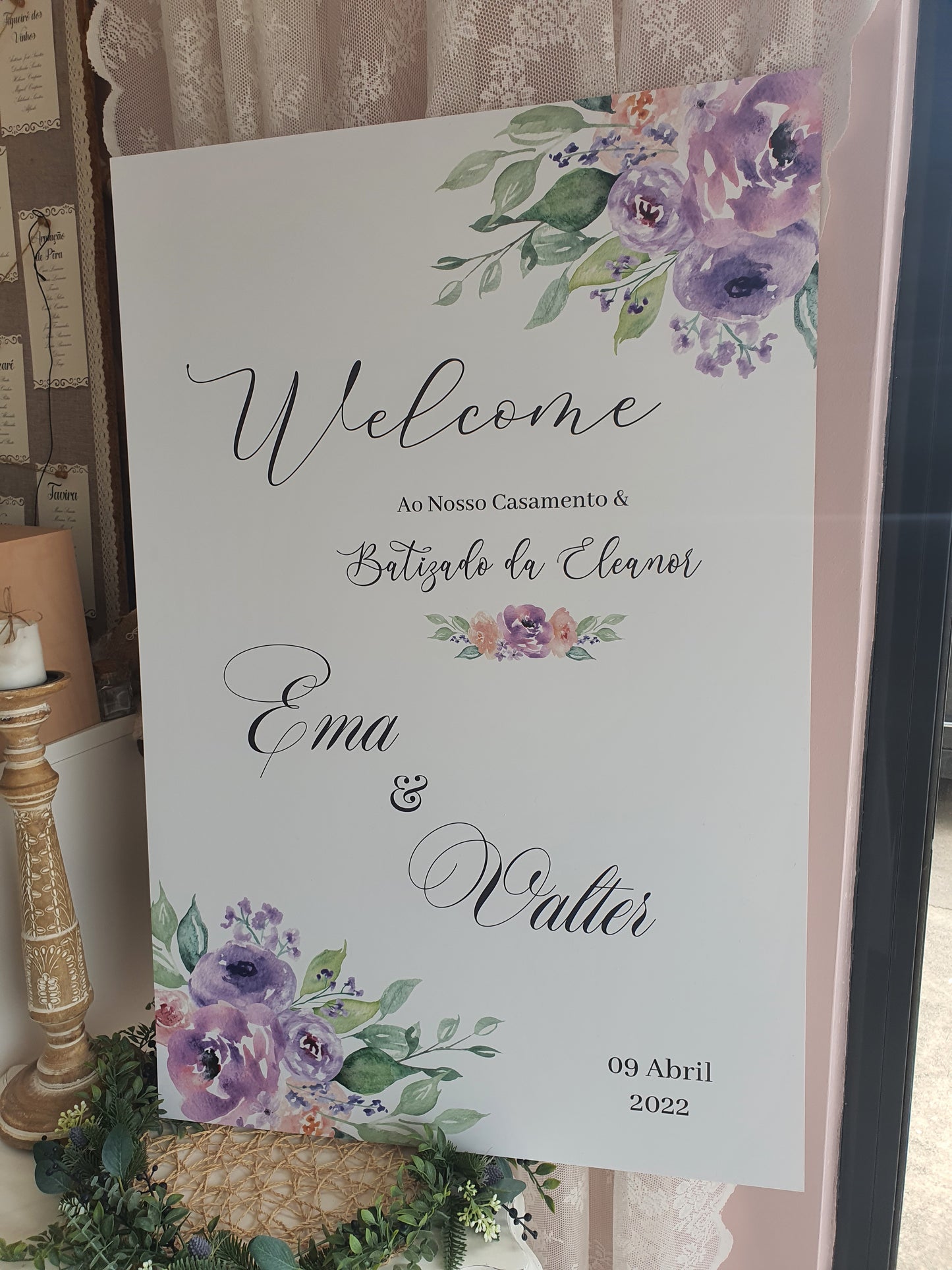 Placa de Boas Vindas Lavanda e Lilás
