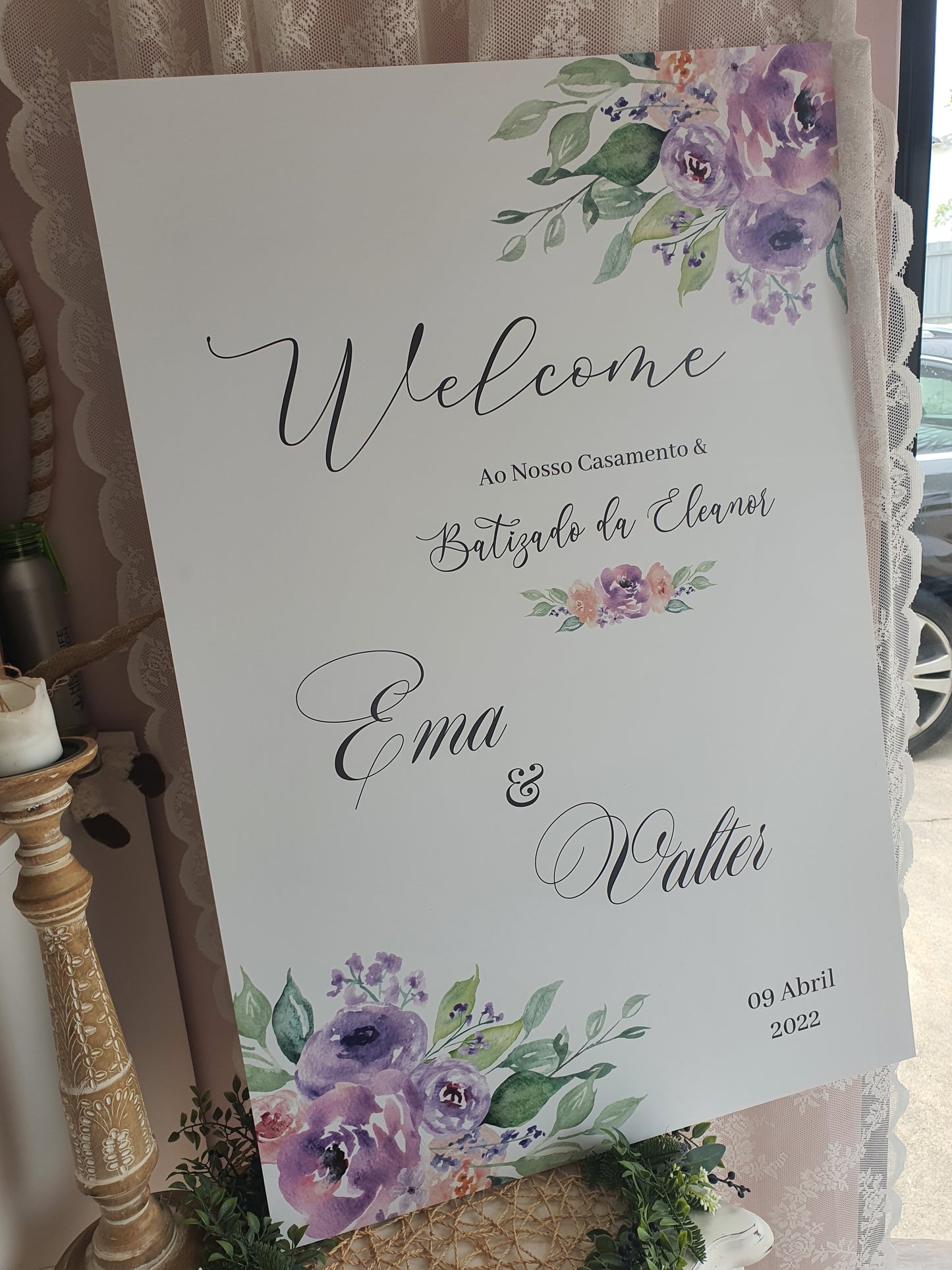 Placa de Boas Vindas Lavanda e Lilás