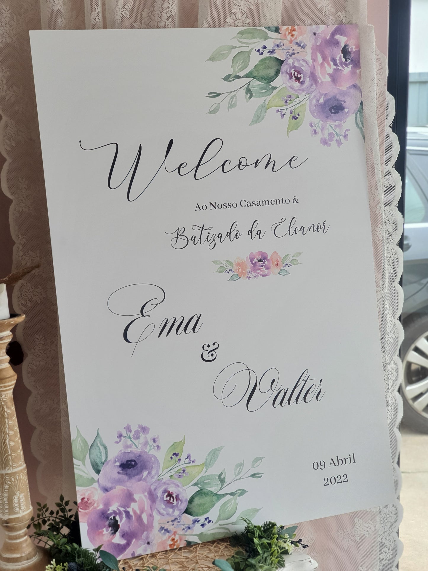 Placa de Boas Vindas Lavanda e Lilás