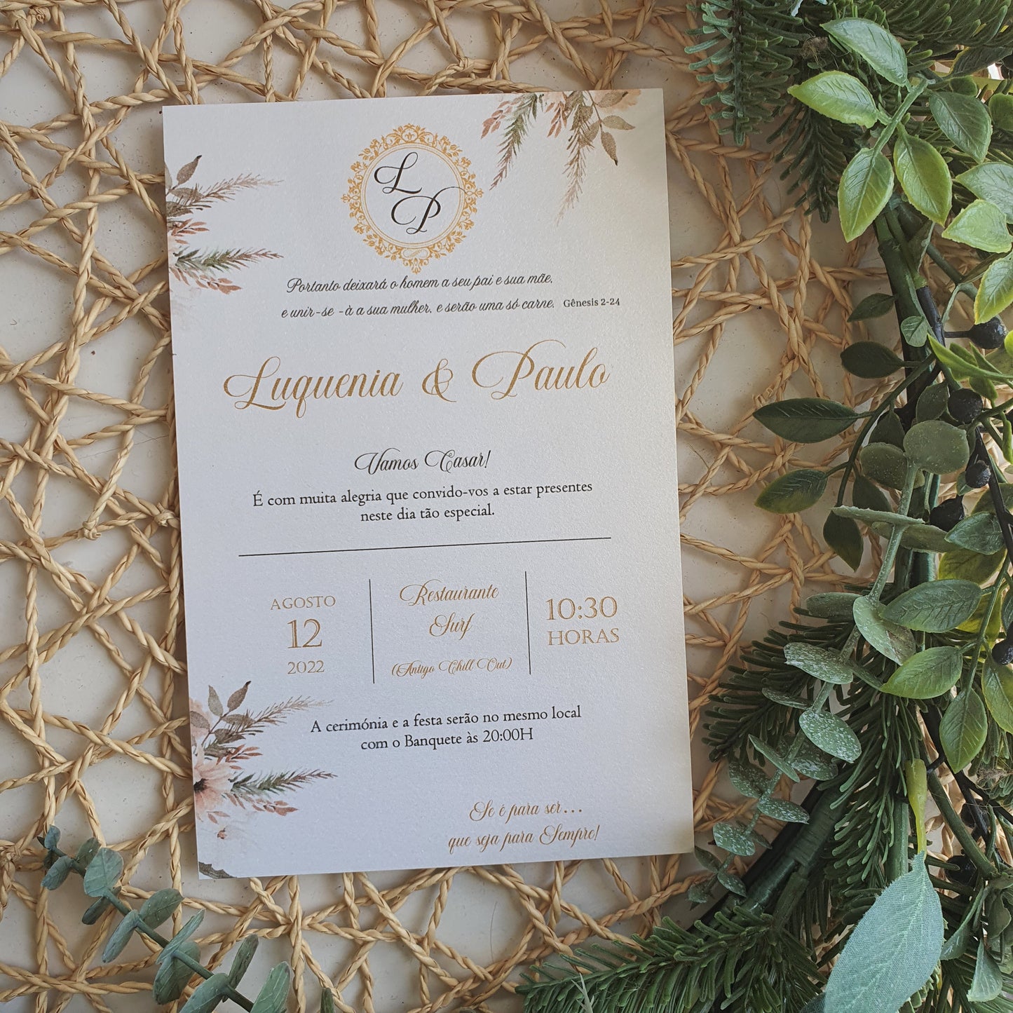 Convite de casamento natureza monograma