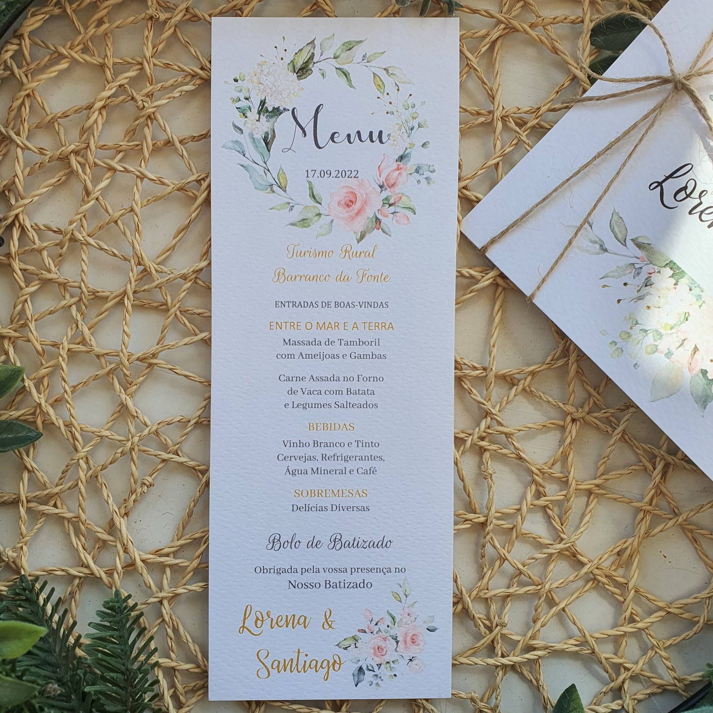 Menu Baptême Fleurs de Barbara