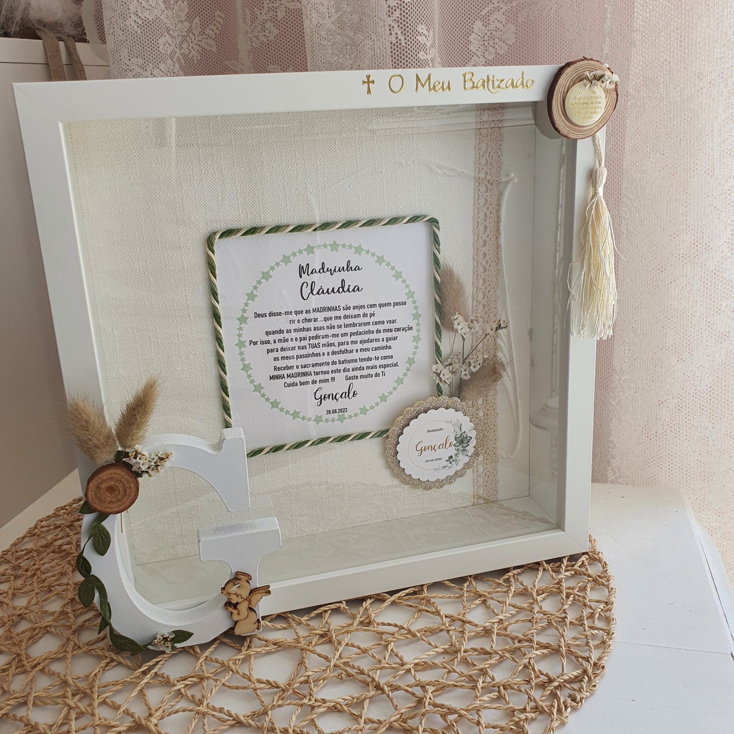 Quadro com dedicatória para padrinhos de batizado