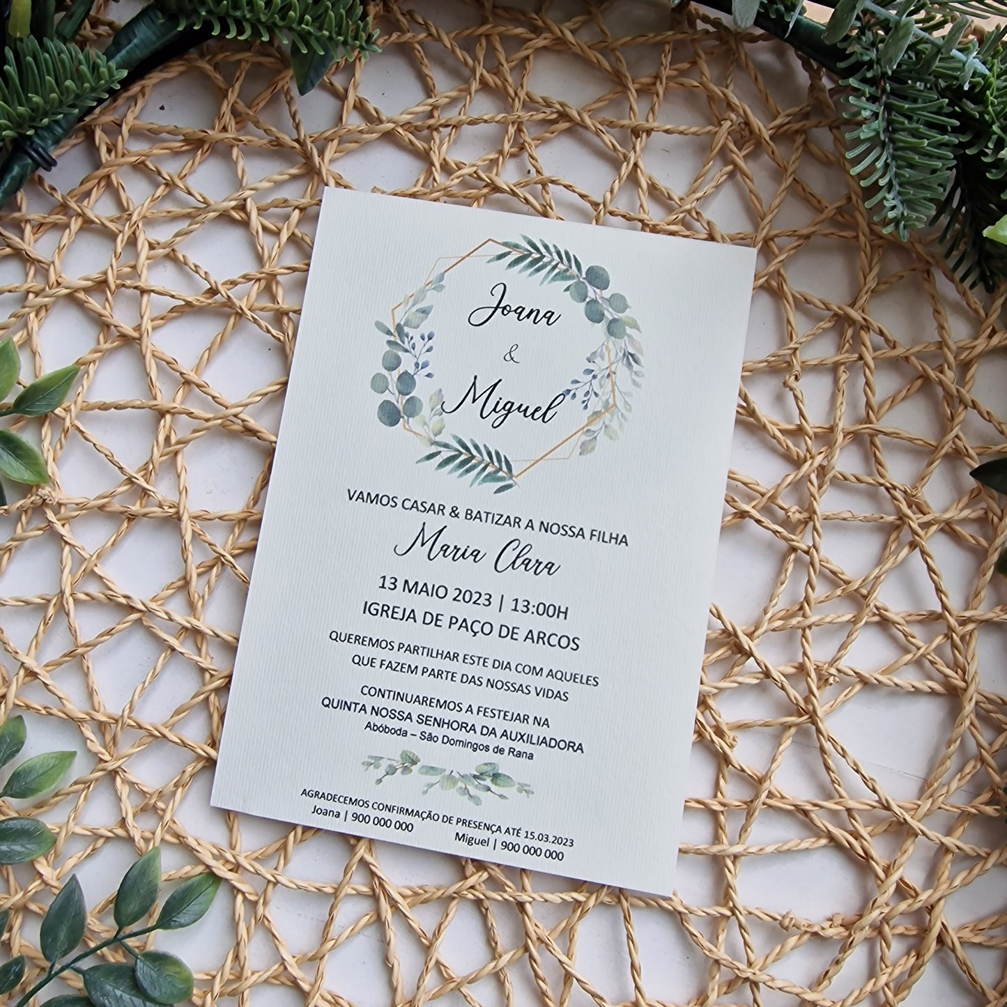 Faire-part de mariage et de baptême sac rustique nature