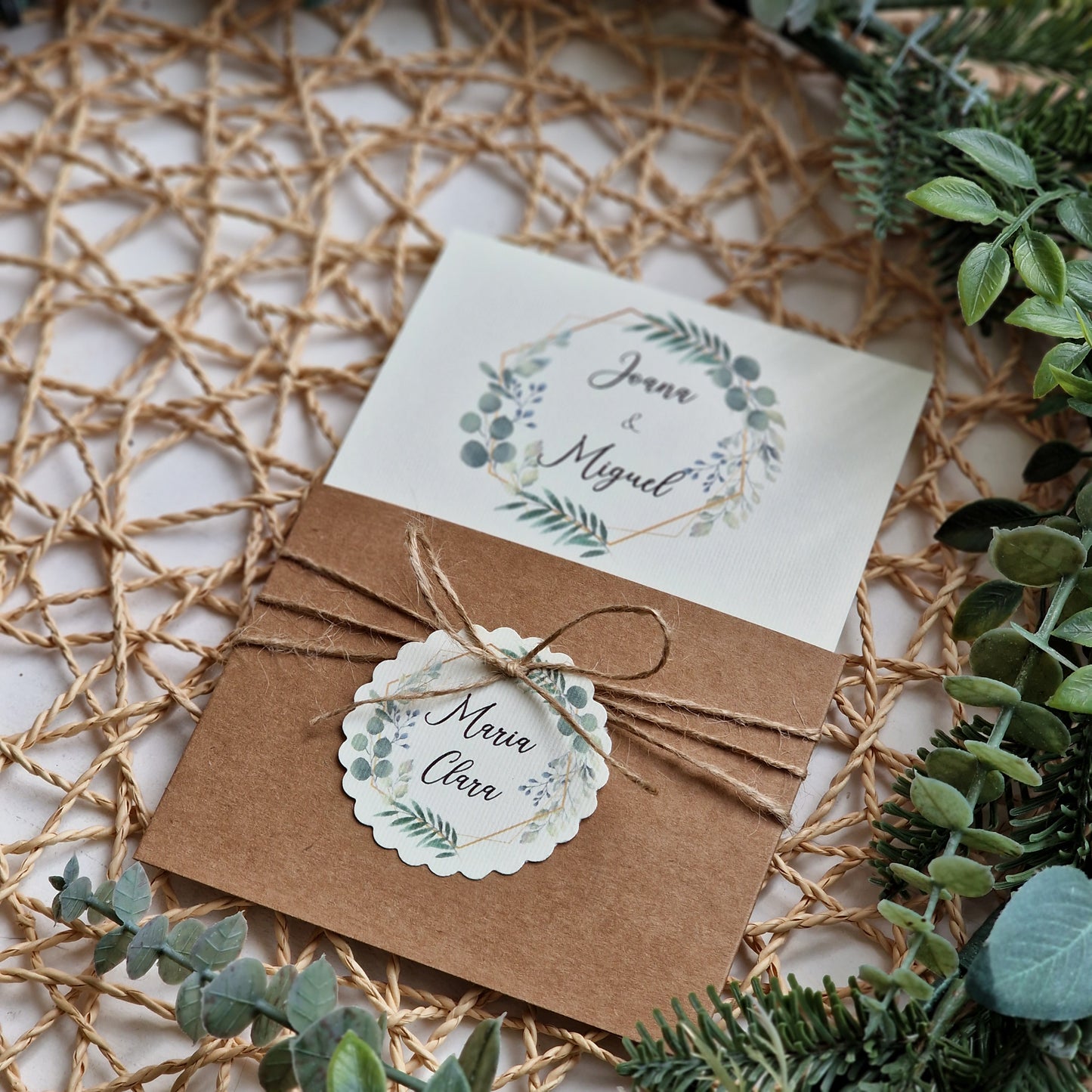 Faire-part de mariage et de baptême sac rustique nature