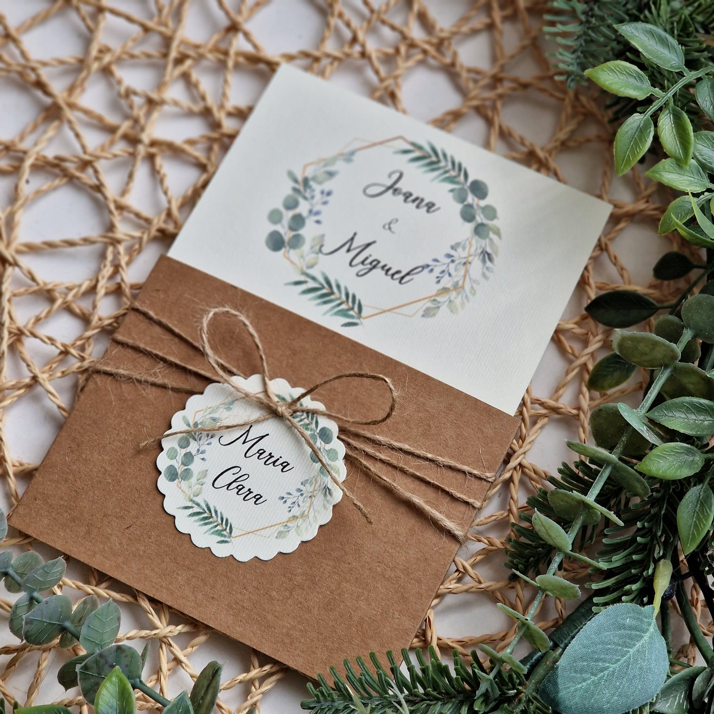 Faire-part de mariage et de baptême sac rustique nature