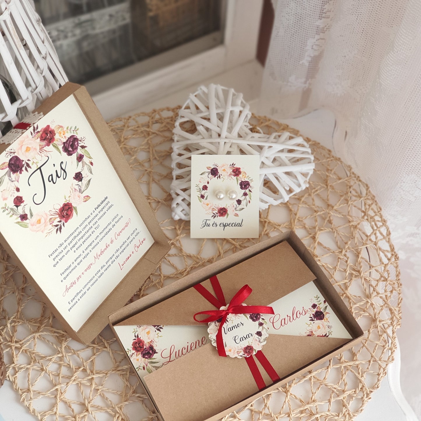 Marsala wedding godparents invitation box