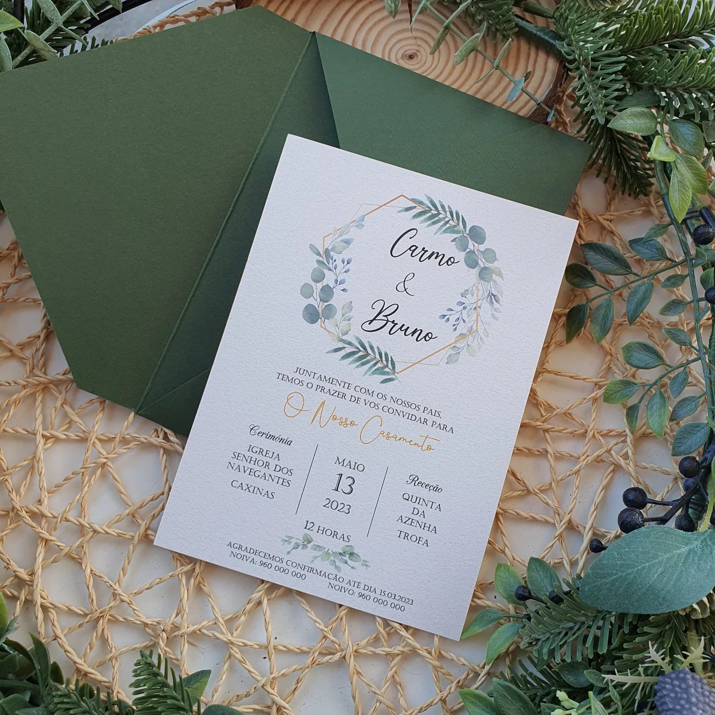Convite envelope verde natureza ♡