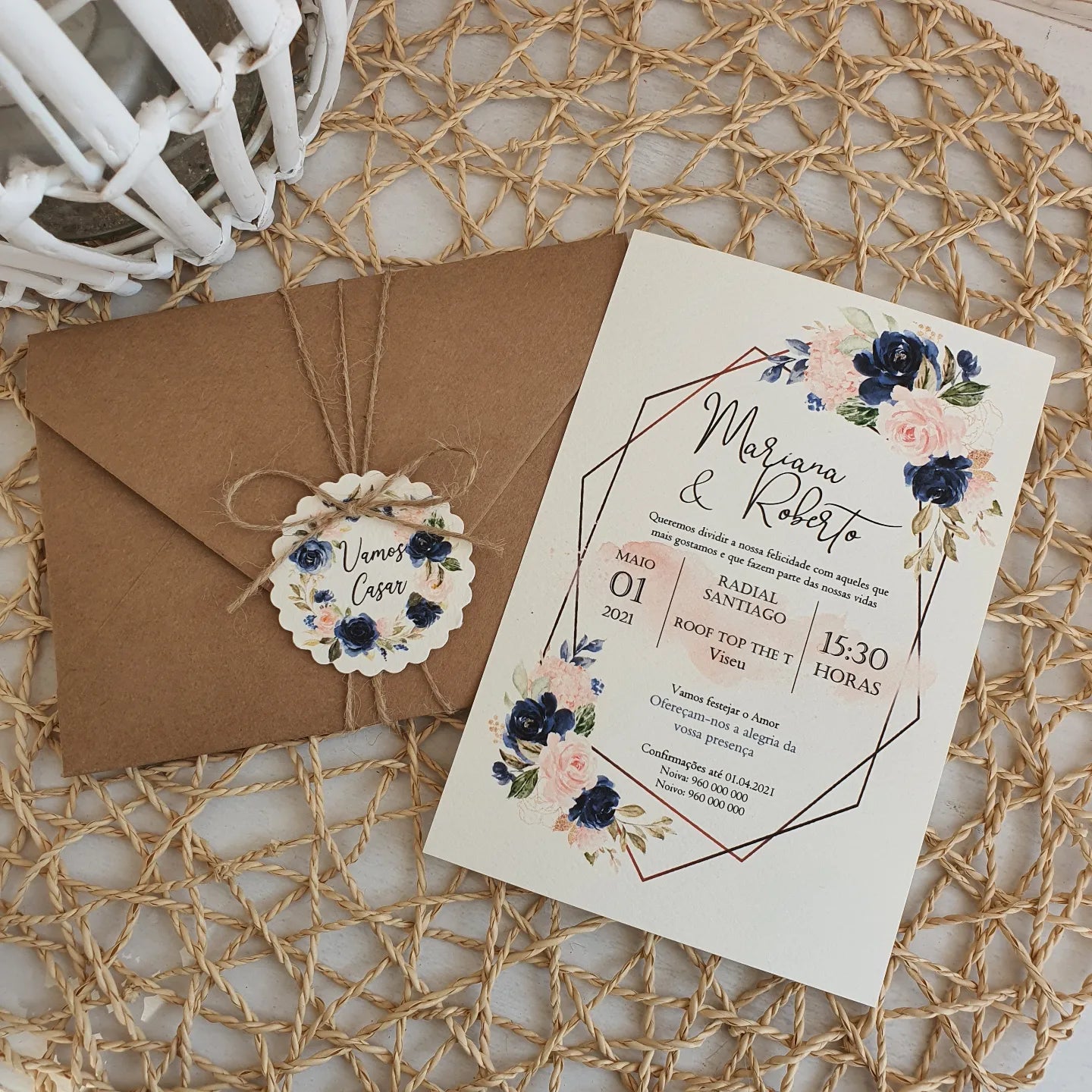 Invitation Enveloppe Kraft Navy Anda Blush
