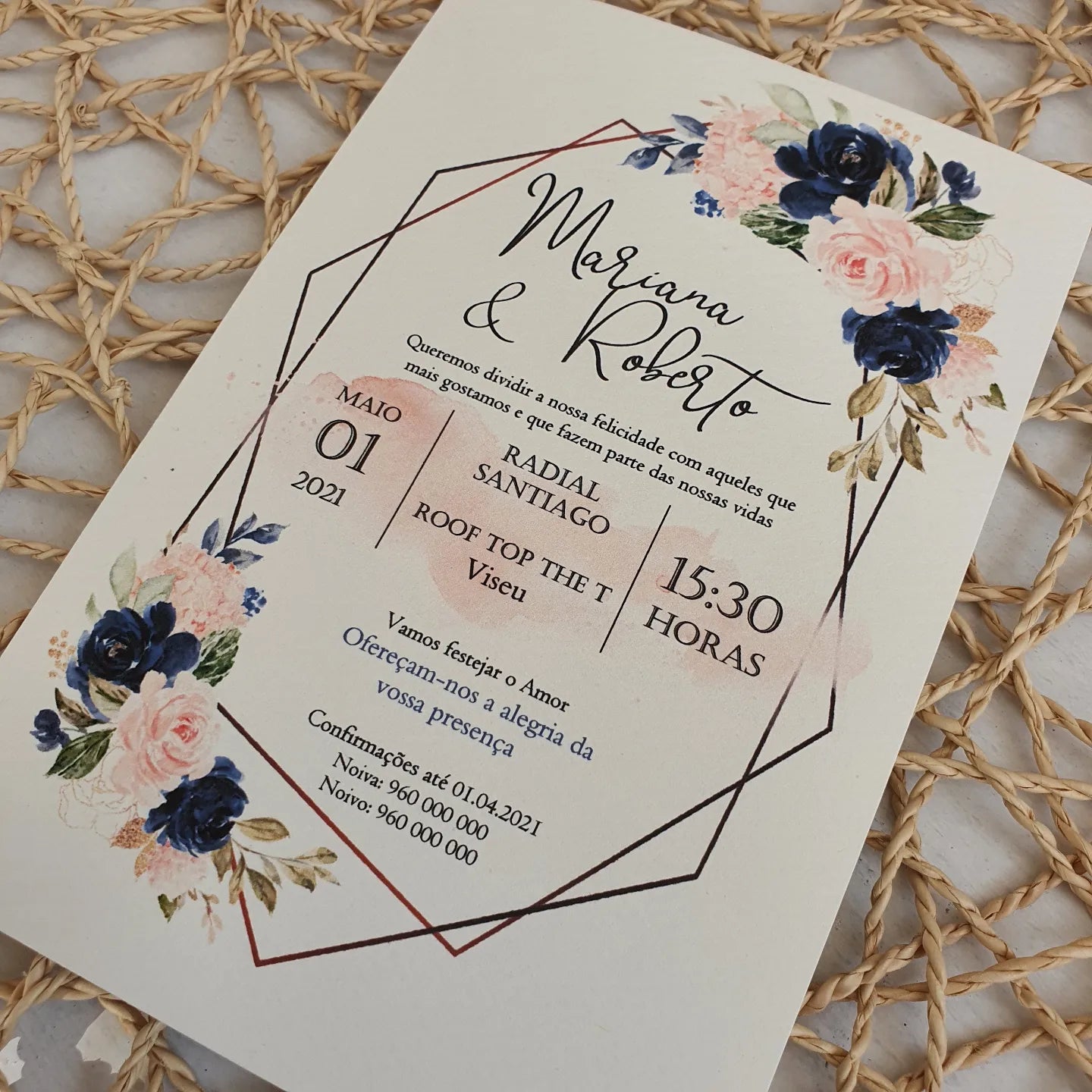 Invitation Enveloppe Kraft Navy Anda Blush