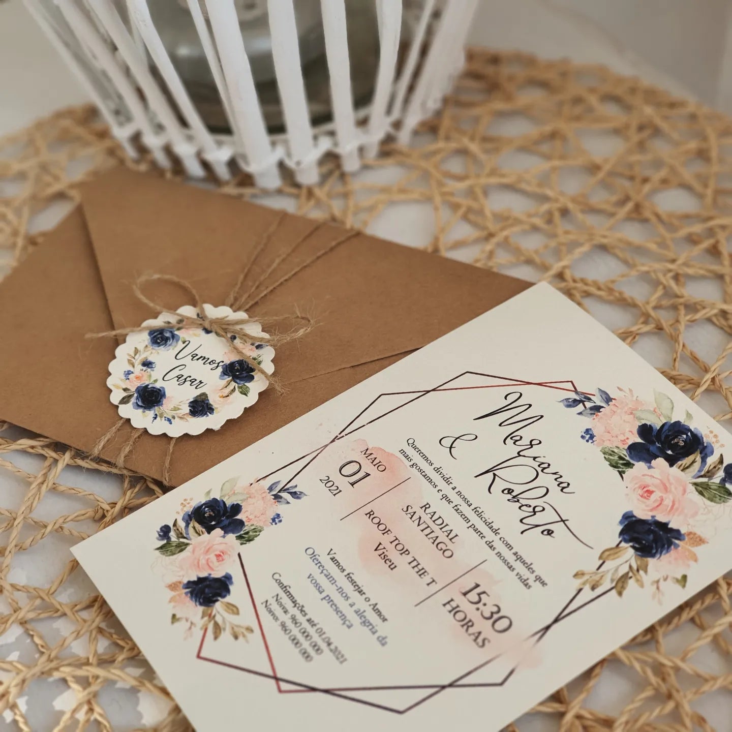 Invitation Enveloppe Kraft Navy Anda Blush