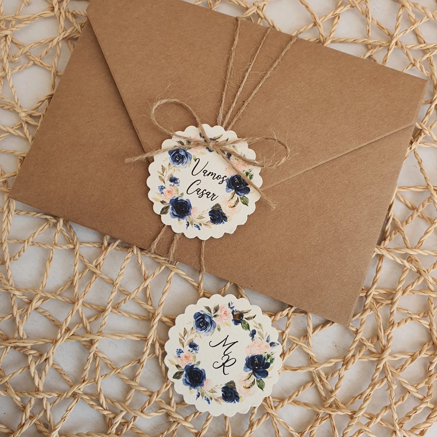 Invitation Enveloppe Kraft Navy Anda Blush
