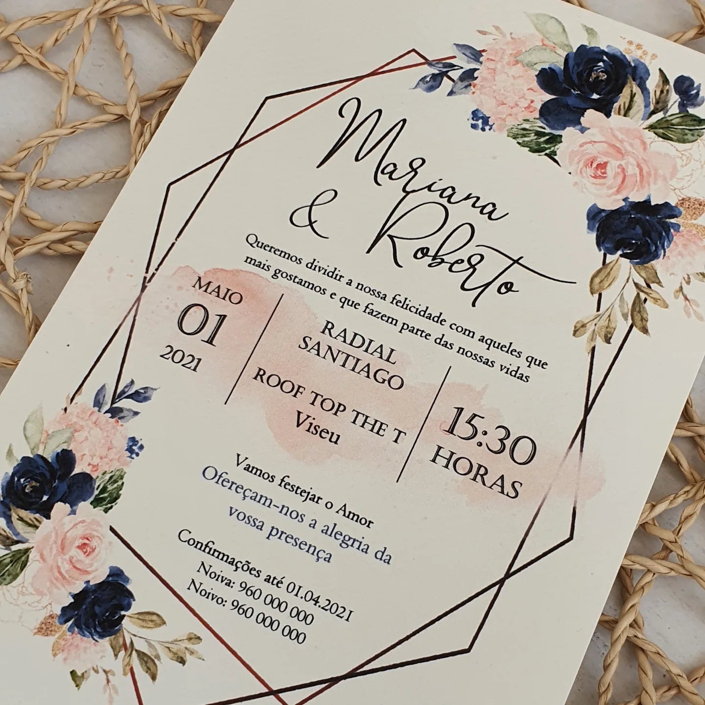 Invitation Enveloppe Kraft Navy Anda Blush