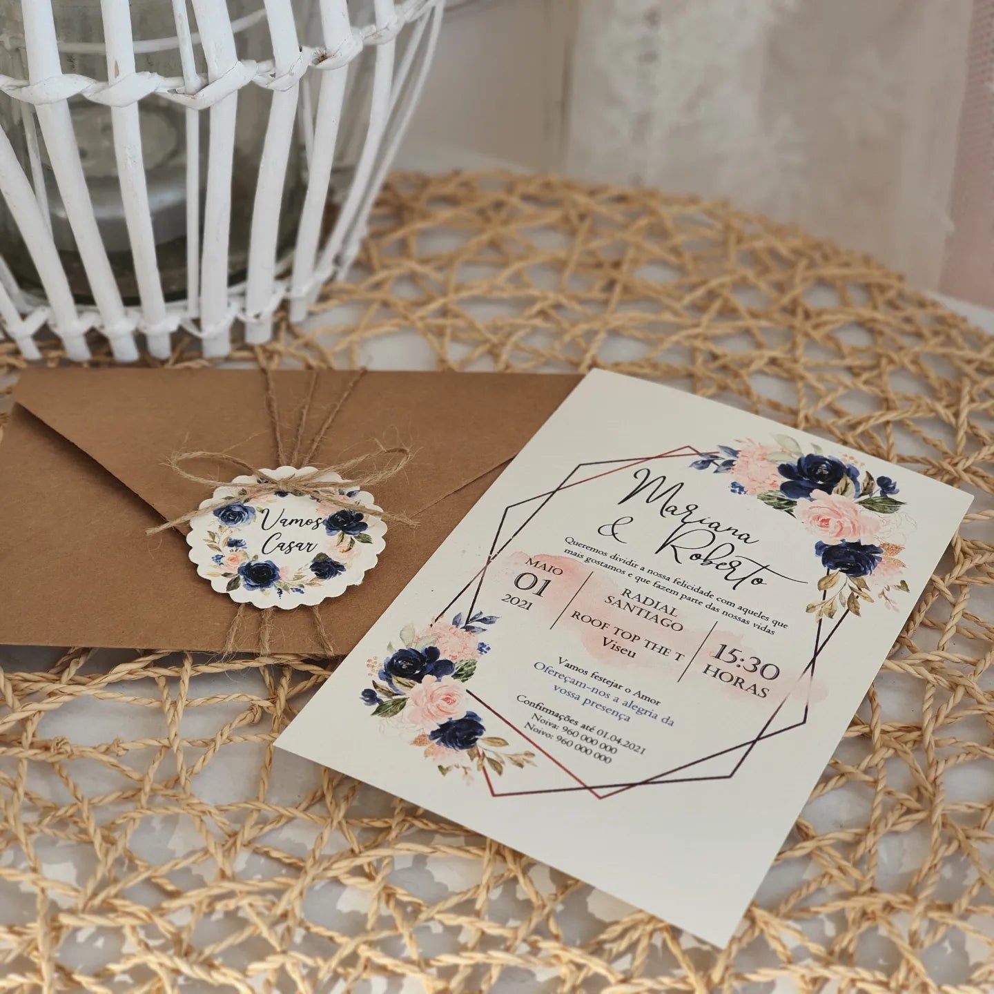 Invitation Enveloppe Kraft Navy Anda Blush