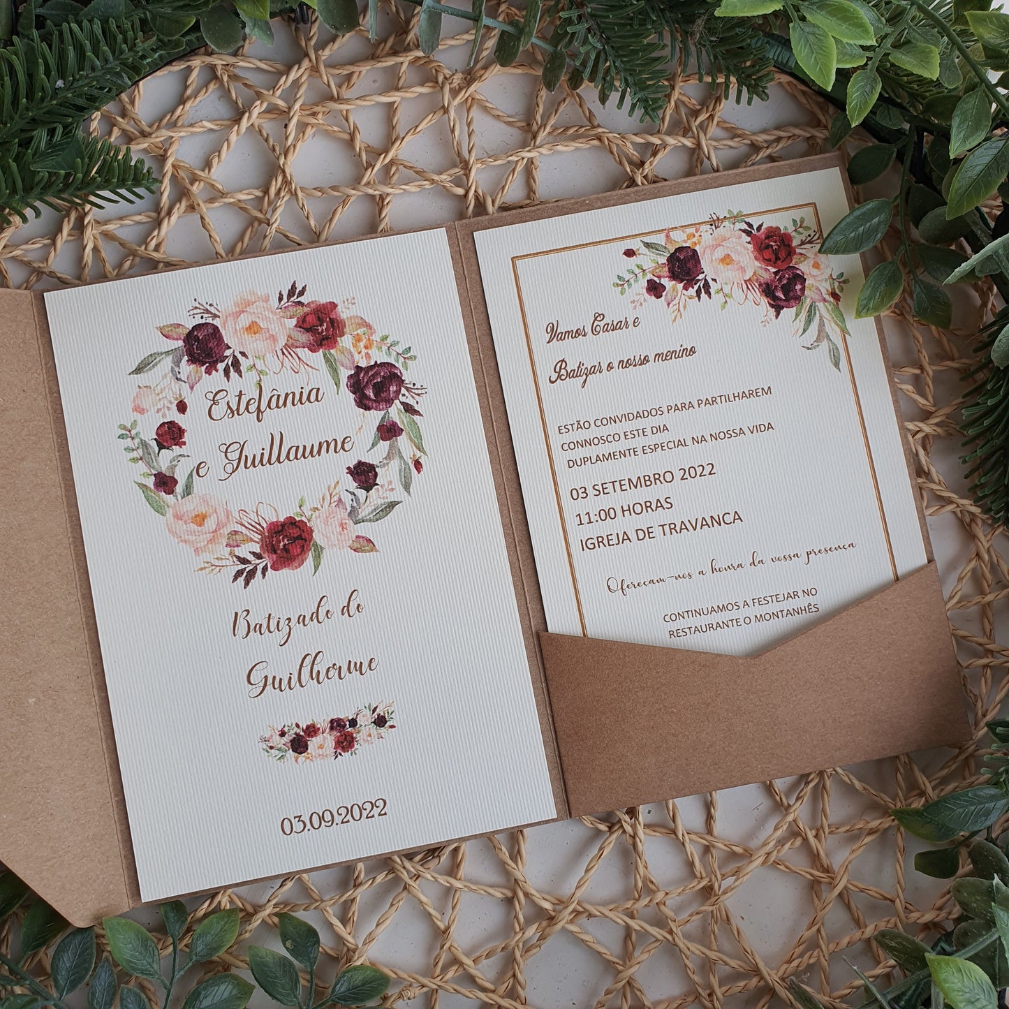 Marsala rustic pocket invitation