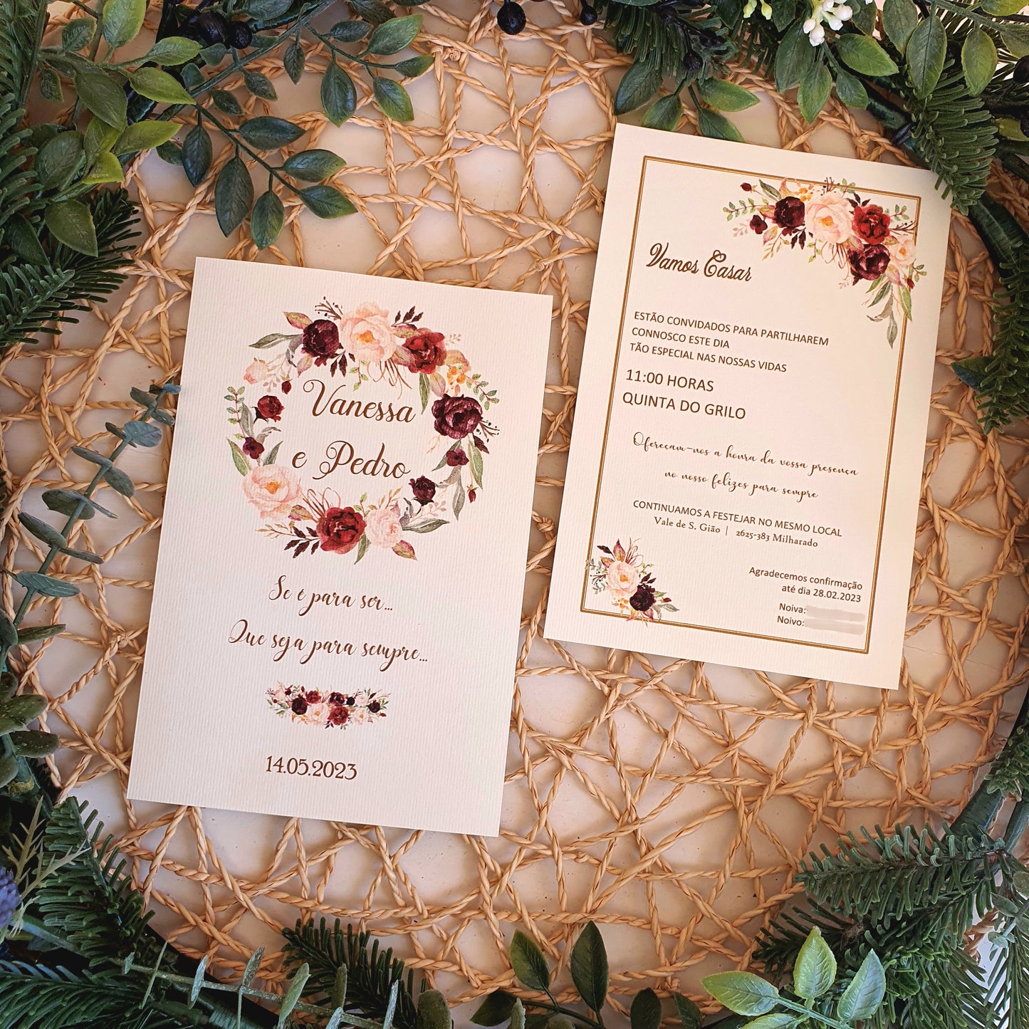 Marsala rustic pocket invitation