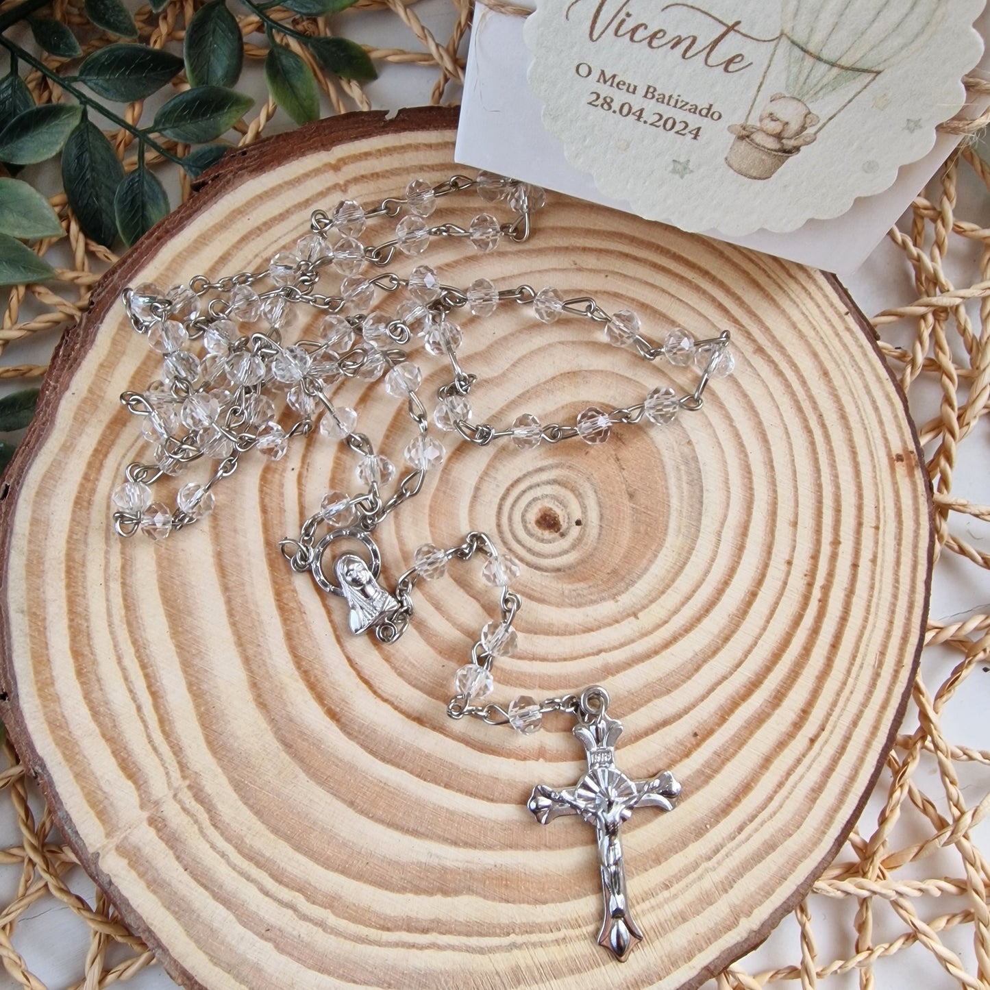 Crystal rosary in a teddy bear box