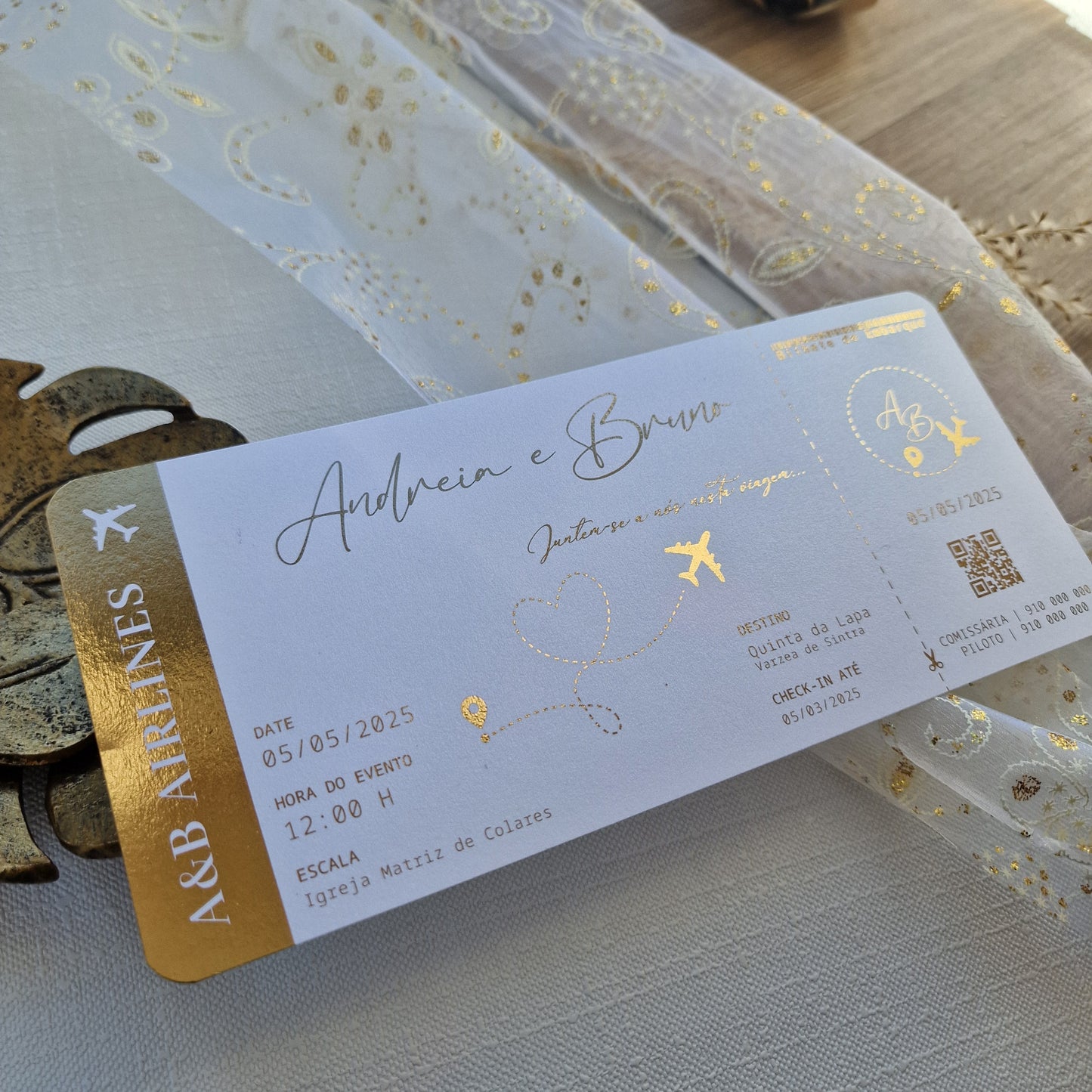 Invitation de voyage en or Andreia &amp; Bruno