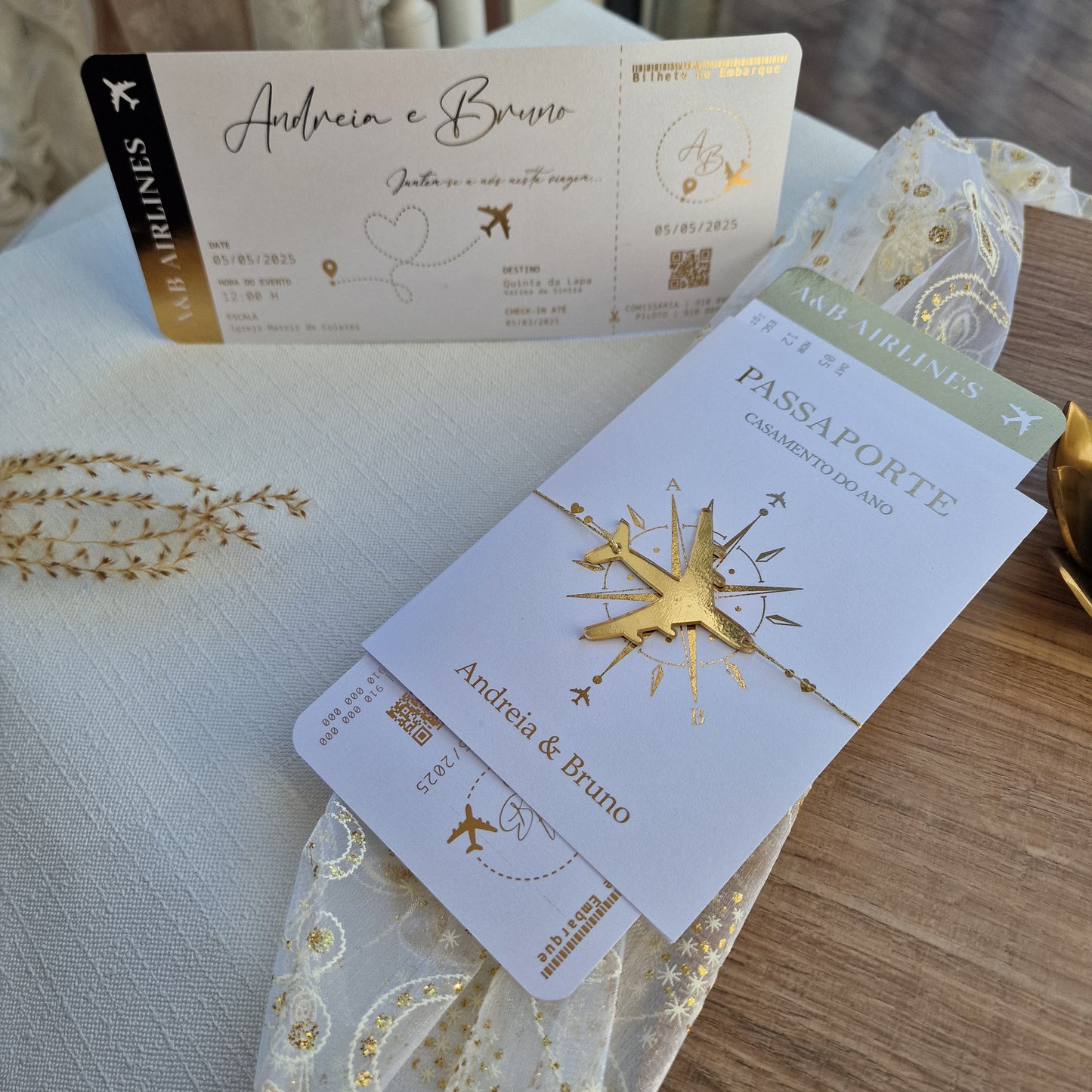 Invitation de voyage en or Andreia &amp; Bruno