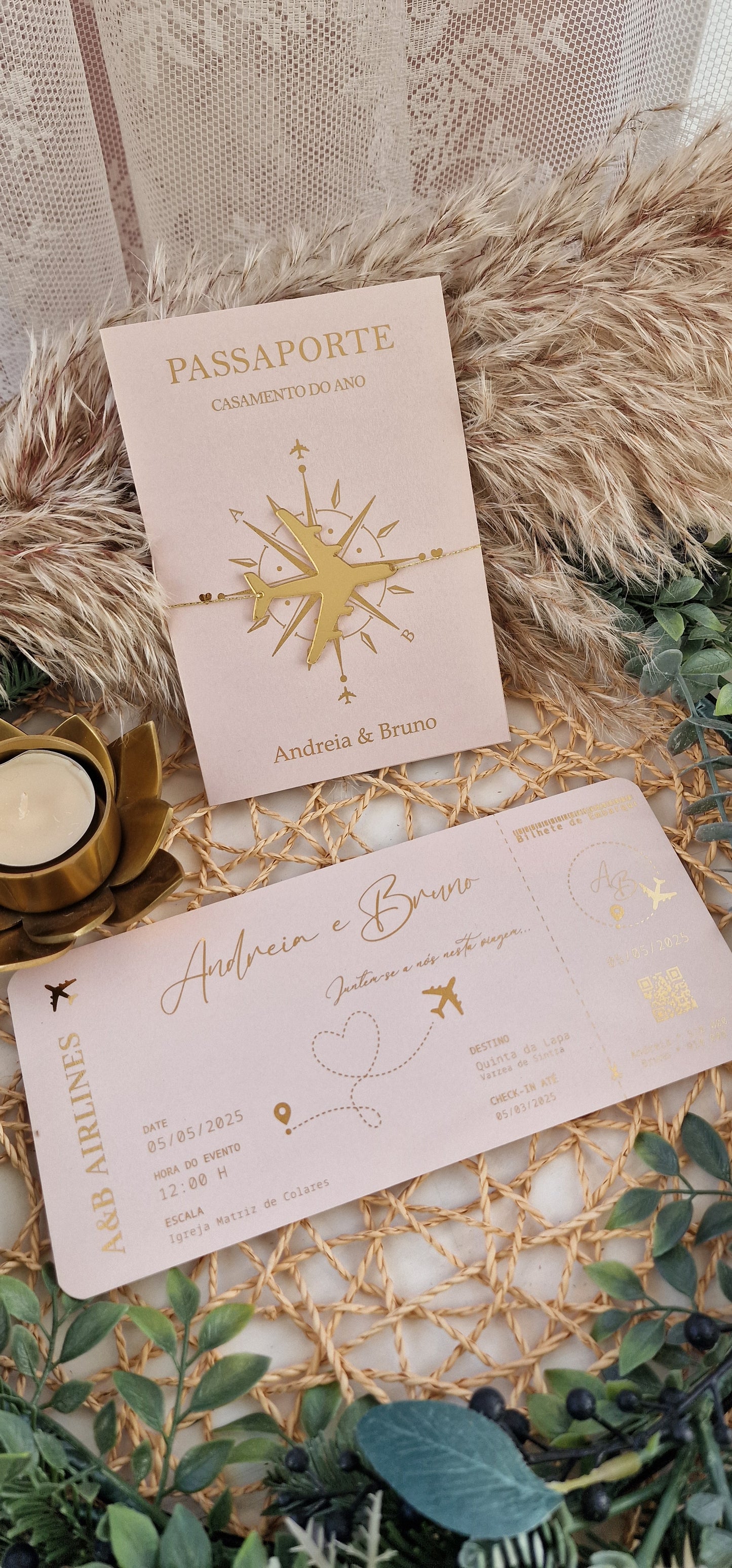 Rose Gold Travel Invitation Andreia &amp; Bruno