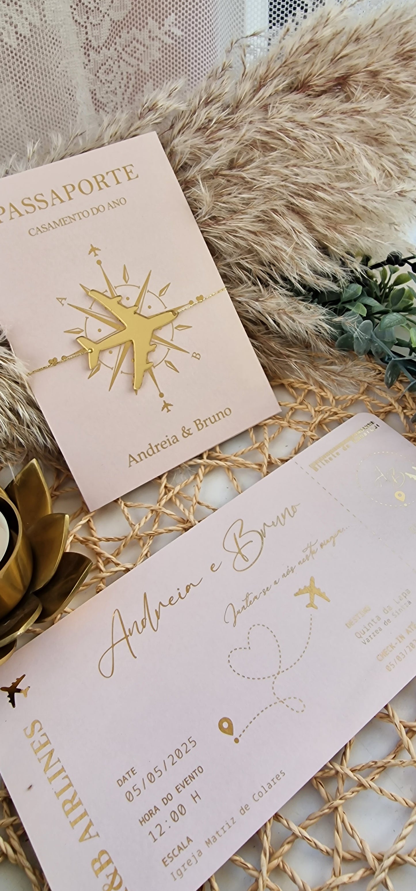 Rose Gold Travel Invitation Andreia &amp; Bruno