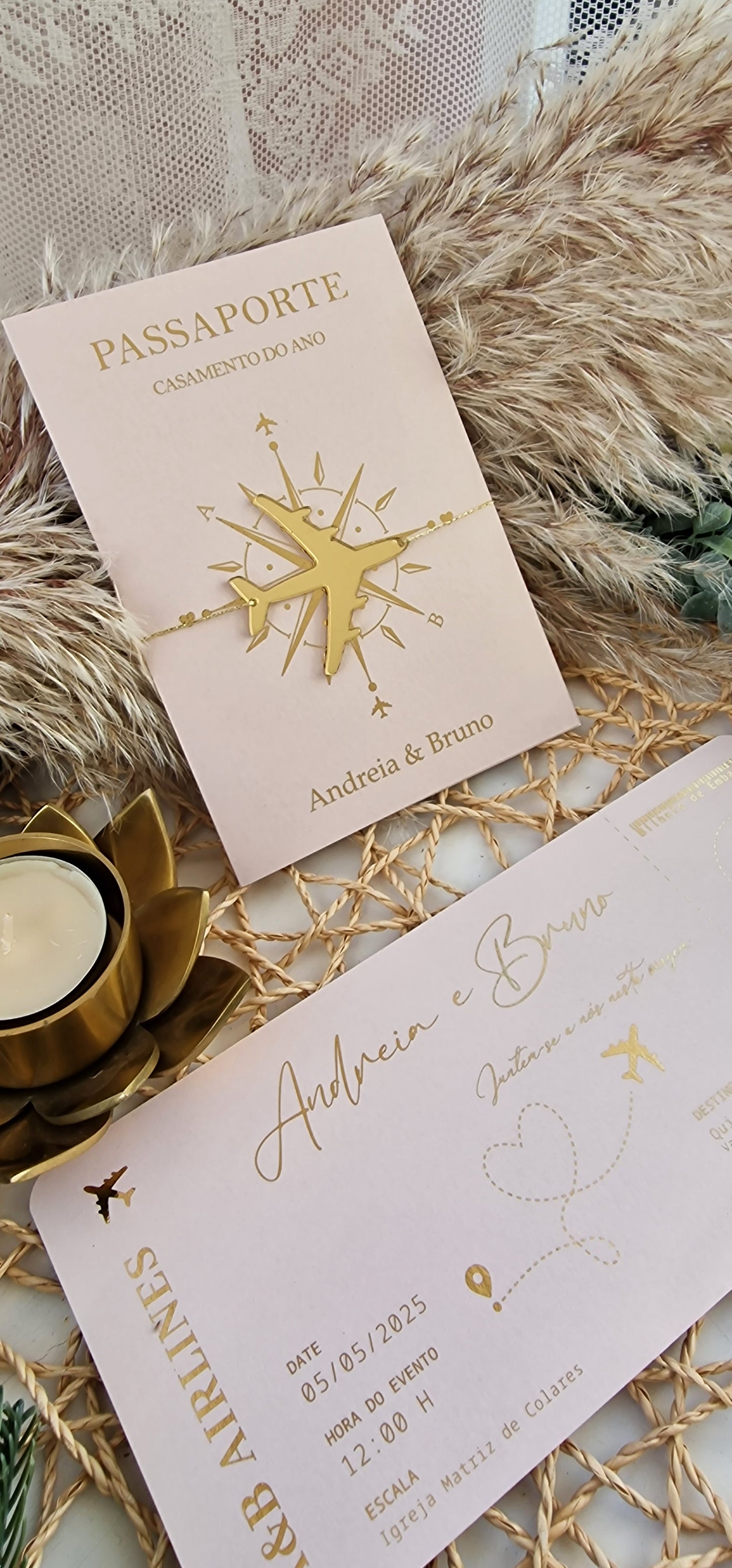 Rose Gold Travel Invitation Andreia &amp; Bruno