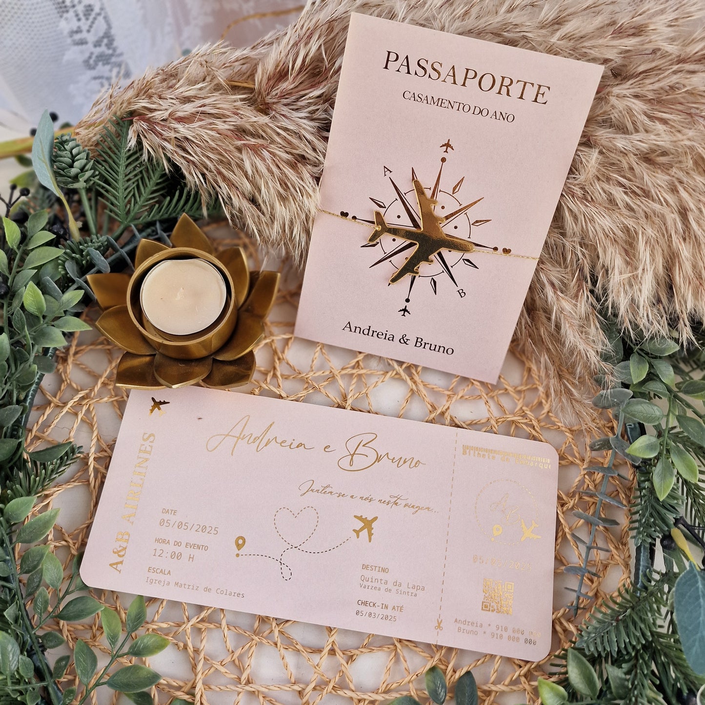 Rose Gold Travel Invitation Andreia &amp; Bruno