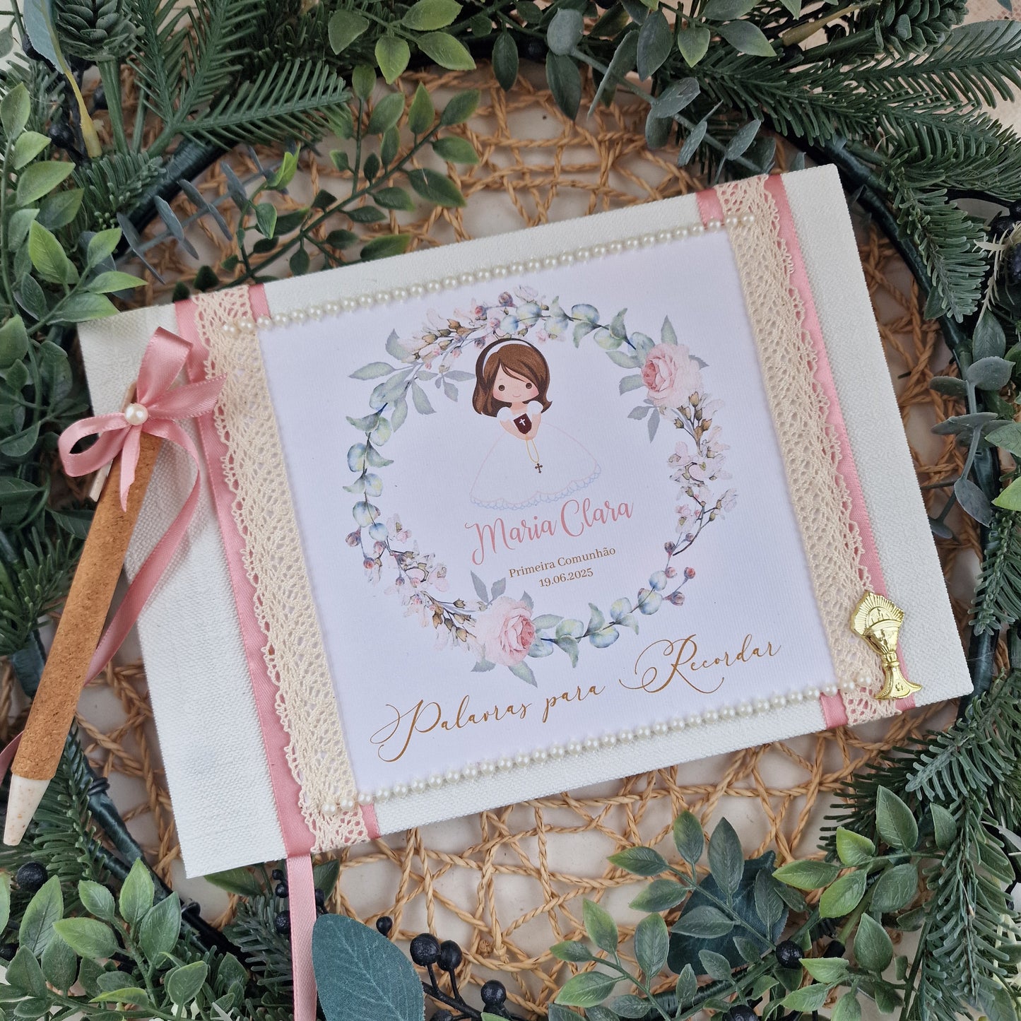 Livro de dedicatórias Comunhão da Maria Clara