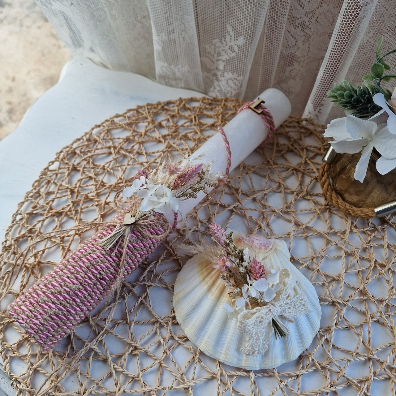 Coffret baptême nature rose