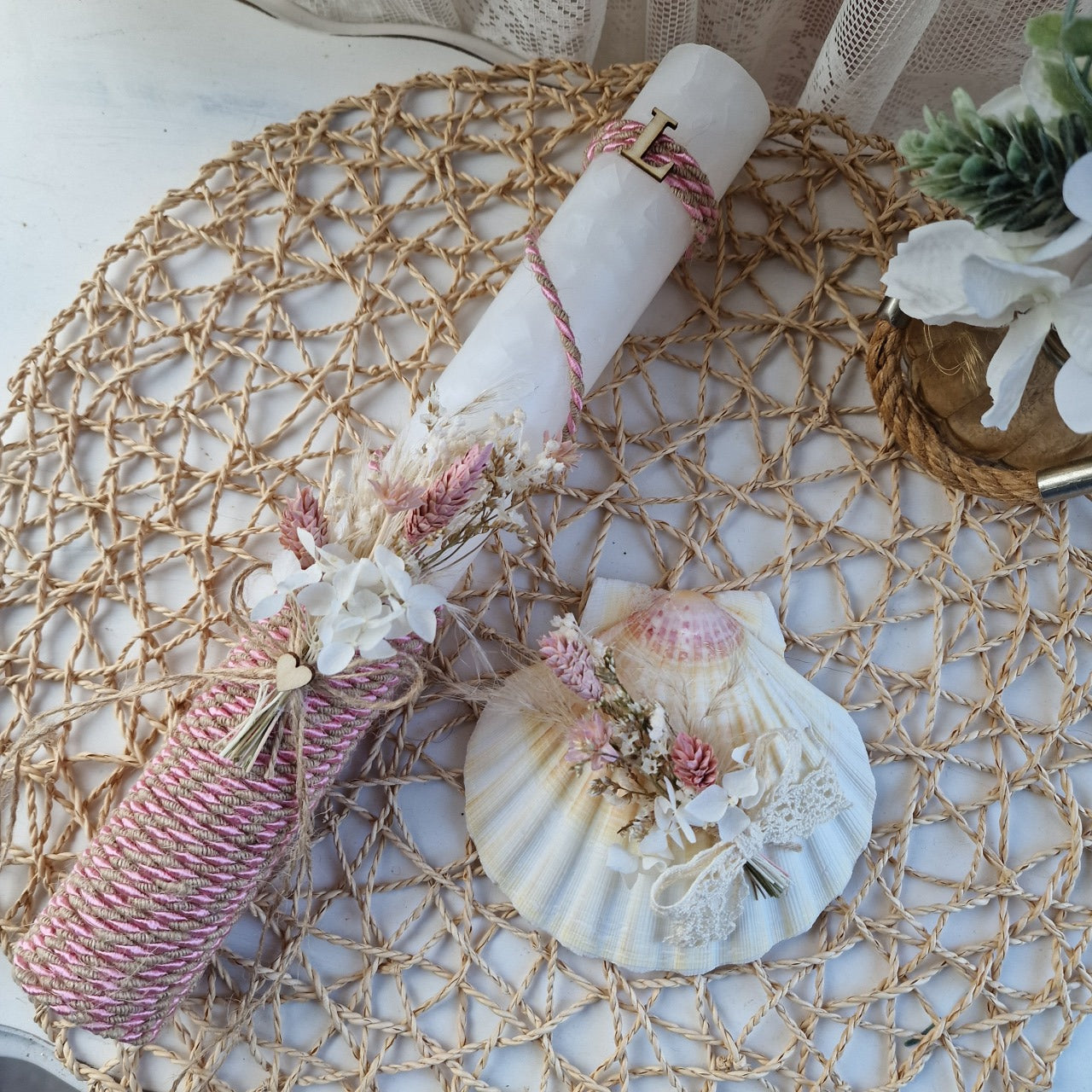 Coffret baptême nature rose