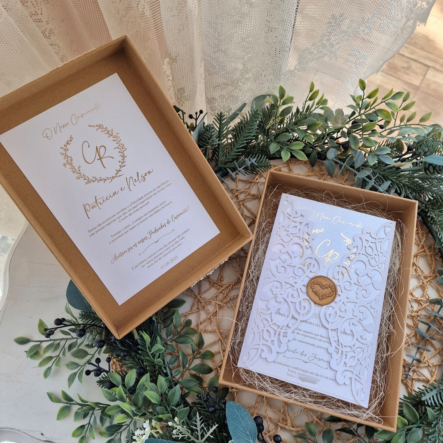 Caixa dedicatória padrinhos laser gold