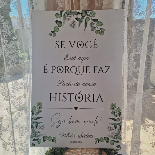 Placa de boas vindas verdes KN "A nossa história"