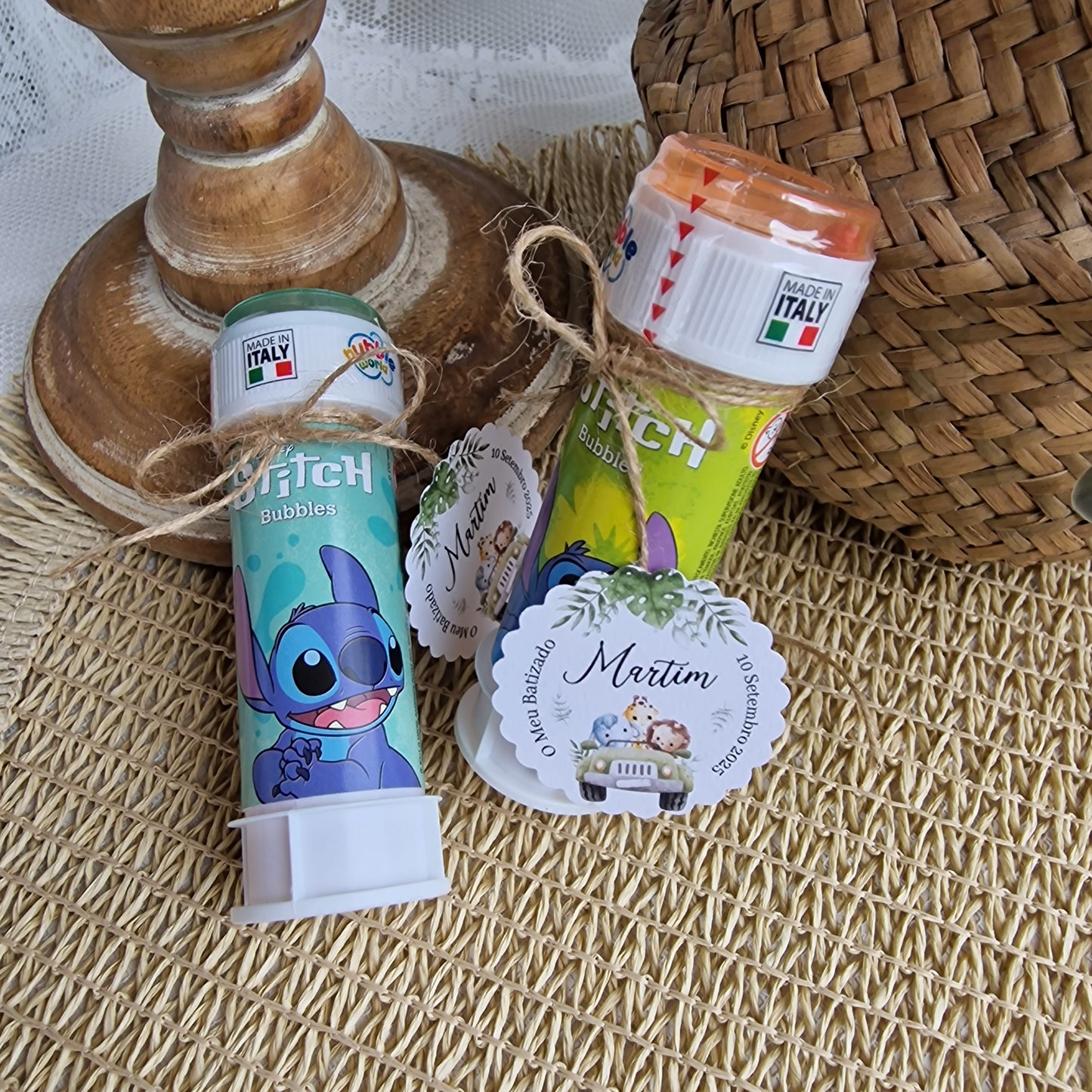 Bolinhas de sabão com etiqueta