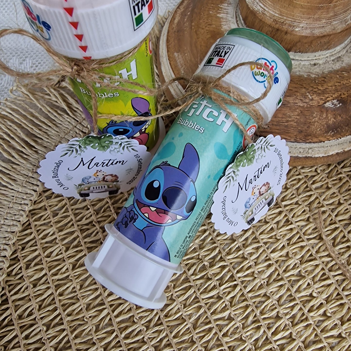 Bolinhas de sabão com etiqueta