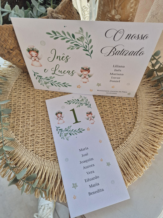 Placas de convidados Anjinhos Inês e Lucas
